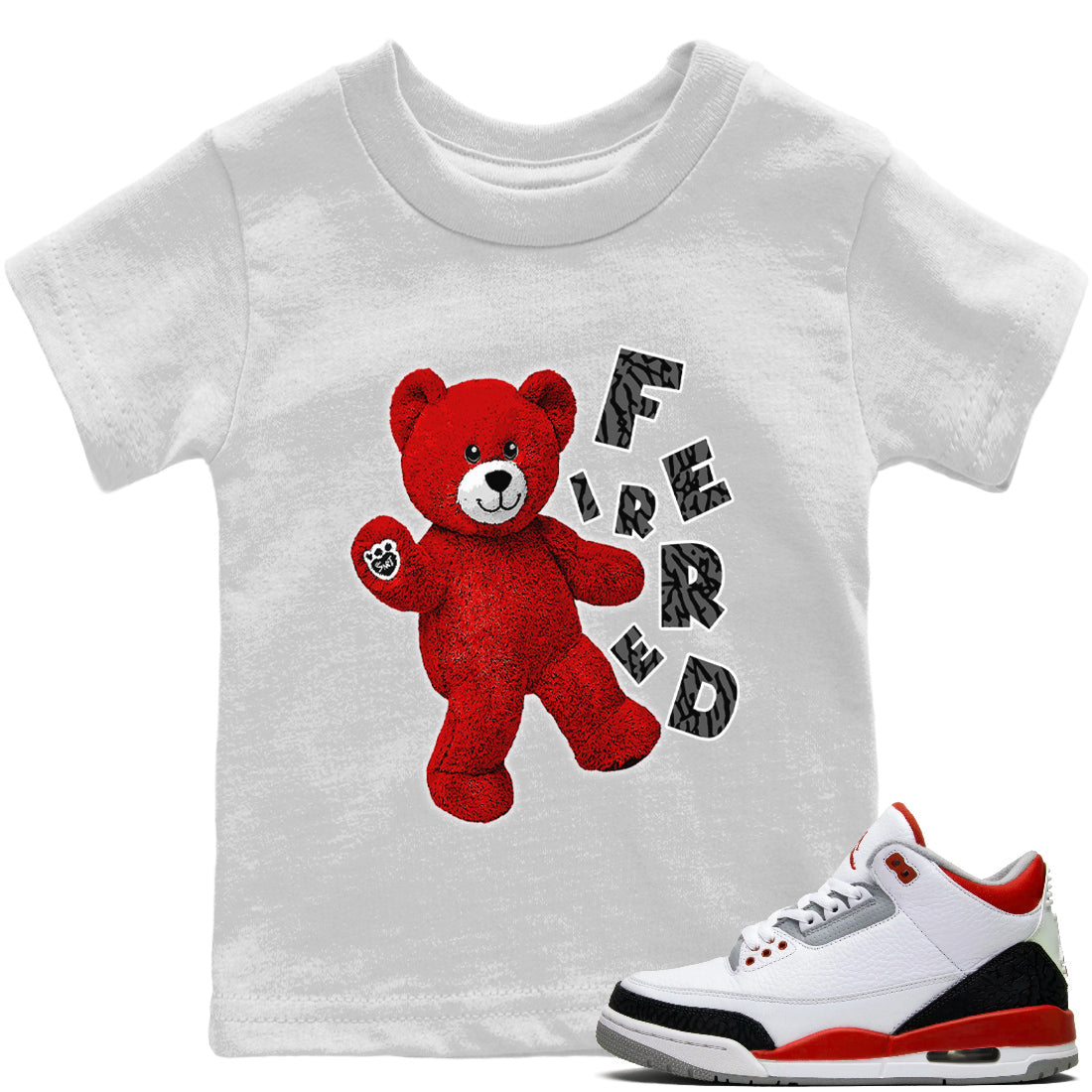 Jordan 3 Fire Red Sneaker Matching T-Shirt Hello Bear Sneaker Tees Jordan 3 Fire Red Sneaker Release Tees Kids Shirts