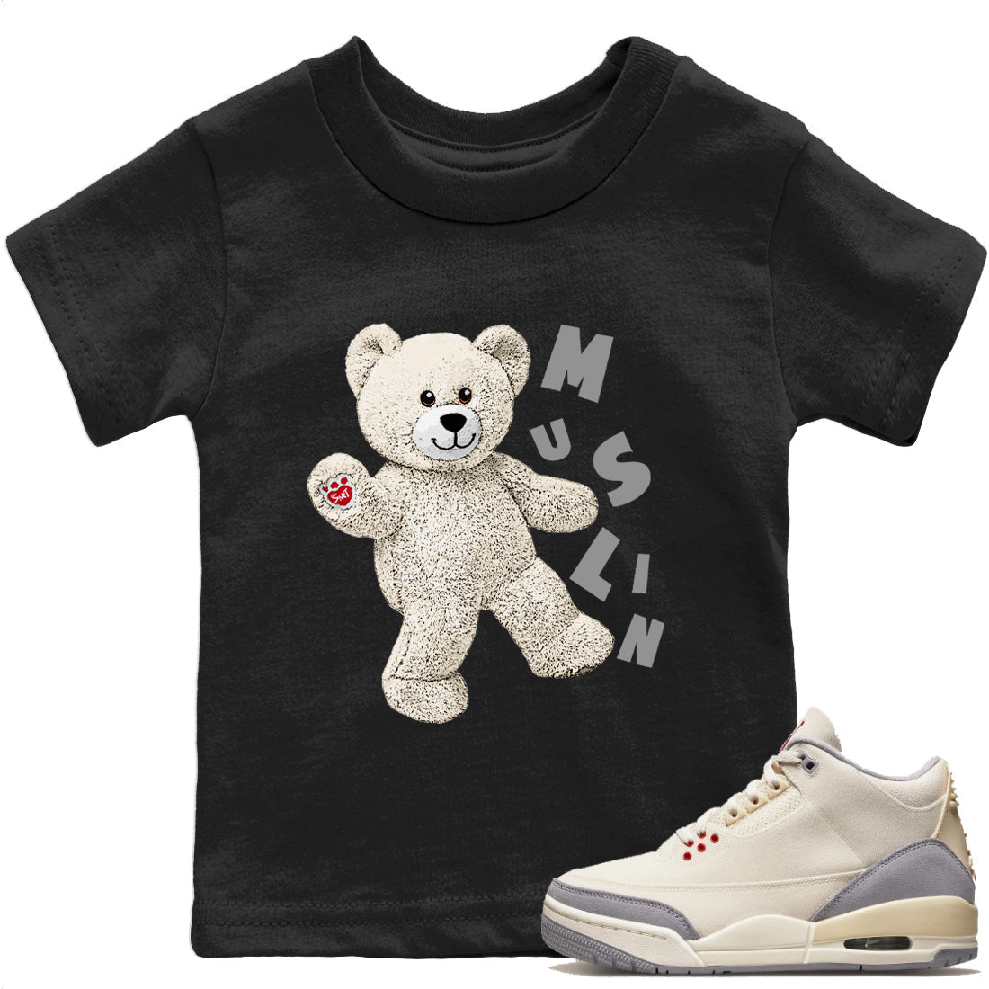 Jordan 3 Muslin Sneaker Matching T-Shirt Hello Bear Sneaker Tees Jordan 3 Muslin Sneaker Release Tees Kids Shirts