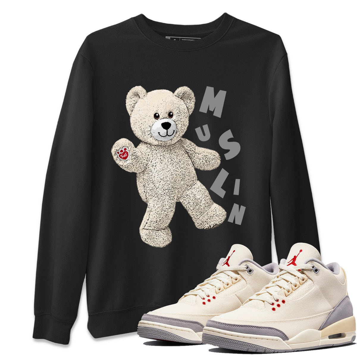 Jordan 3 Muslin Sneaker Matching T-Shirt Hello Bear Sneaker Tees Jordan 3 Muslin Sneaker Release Tees Crew Neck Tees