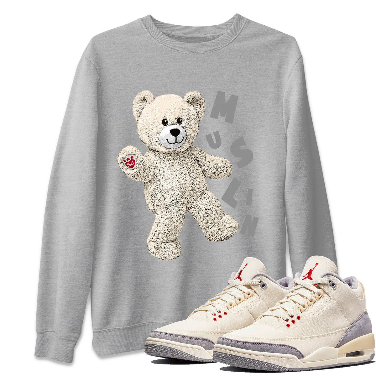 Jordan 3 Muslin Sneaker Matching T-Shirt Hello Bear Sneaker Tees Jordan 3 Muslin Sneaker Release Tees Crew Neck Tees
