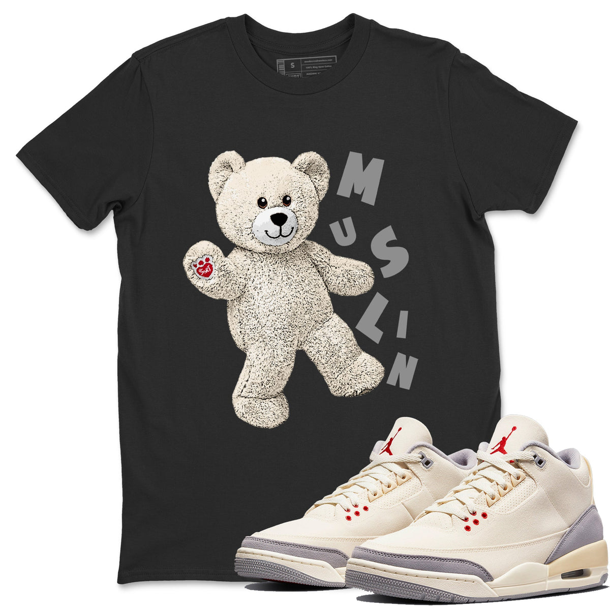 Jordan 3 Muslin Sneaker Matching T-Shirt Hello Bear Sneaker Tees Jordan 3 Muslin Sneaker Release Tees Crew Neck Tees
