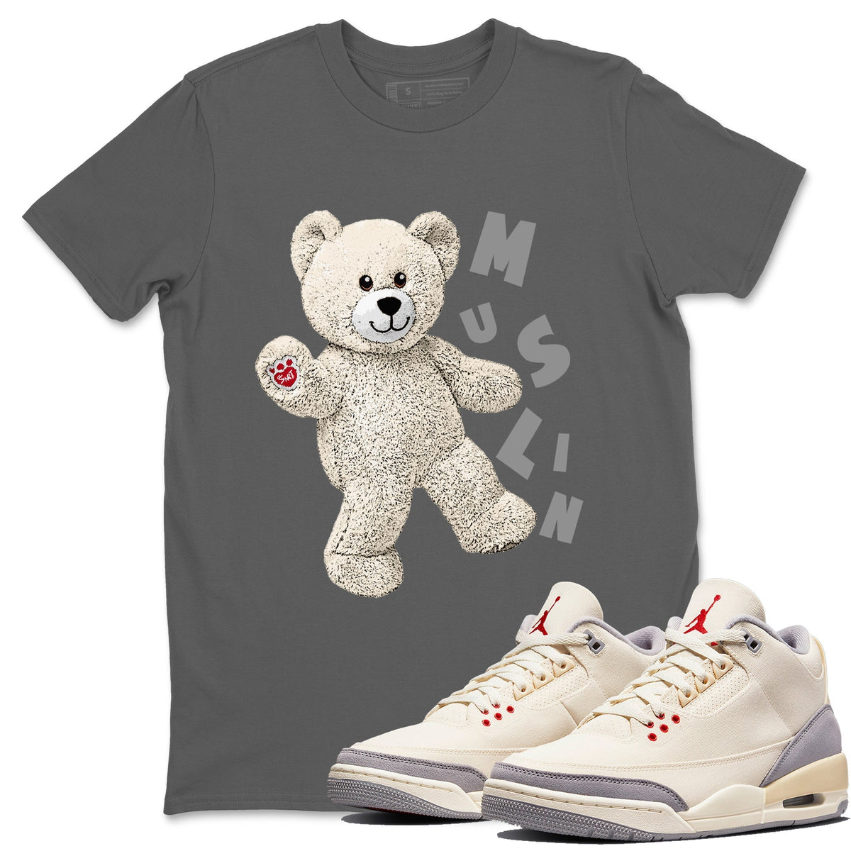 Jordan 3 Muslin Sneaker Matching T-Shirt Hello Bear Sneaker Tees Jordan 3 Muslin Sneaker Release Tees Crew Neck Tees