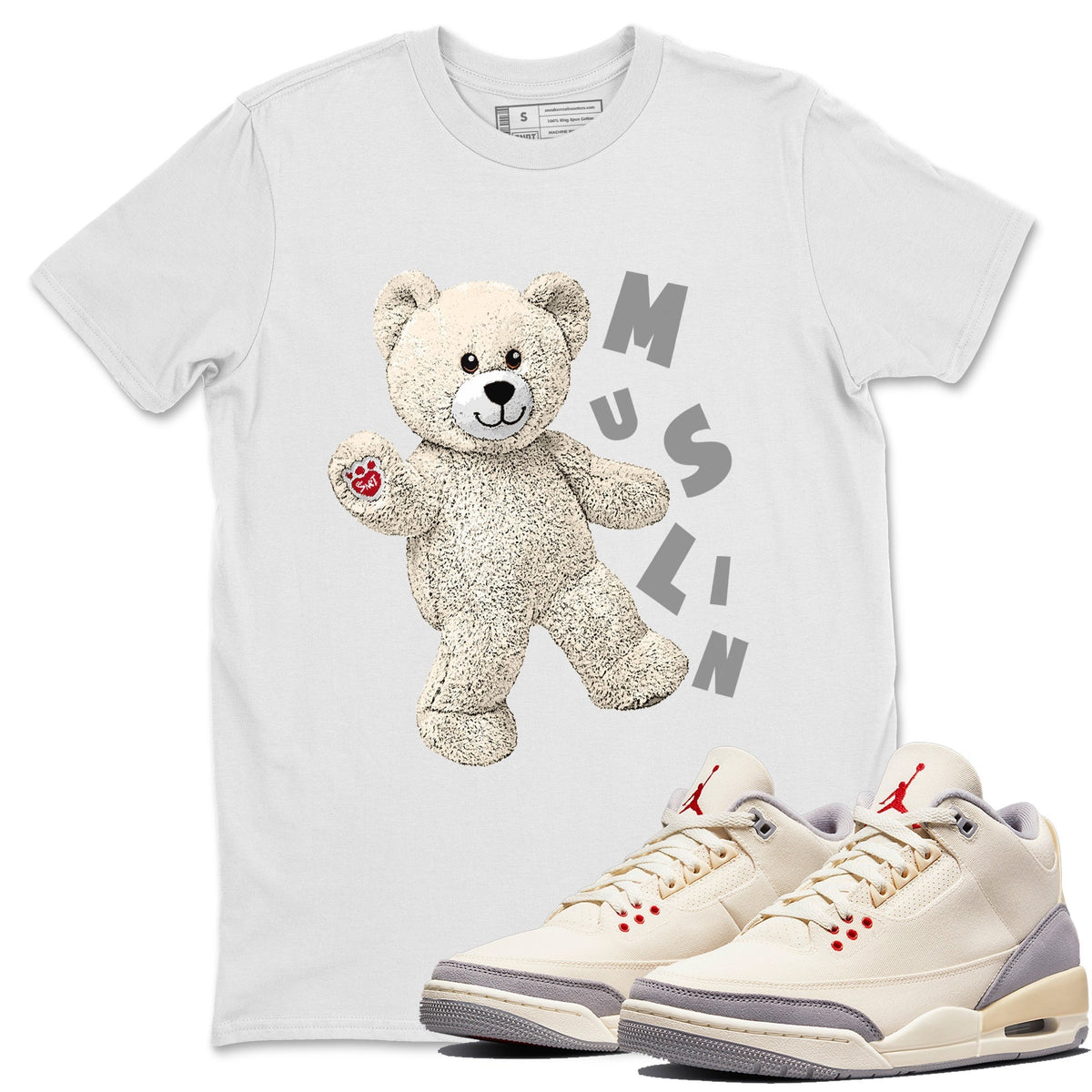 Jordan 3 Muslin Sneaker Matching T-Shirt Hello Bear Sneaker Tees Jordan 3 Muslin Sneaker Release Tees Crew Neck Tees