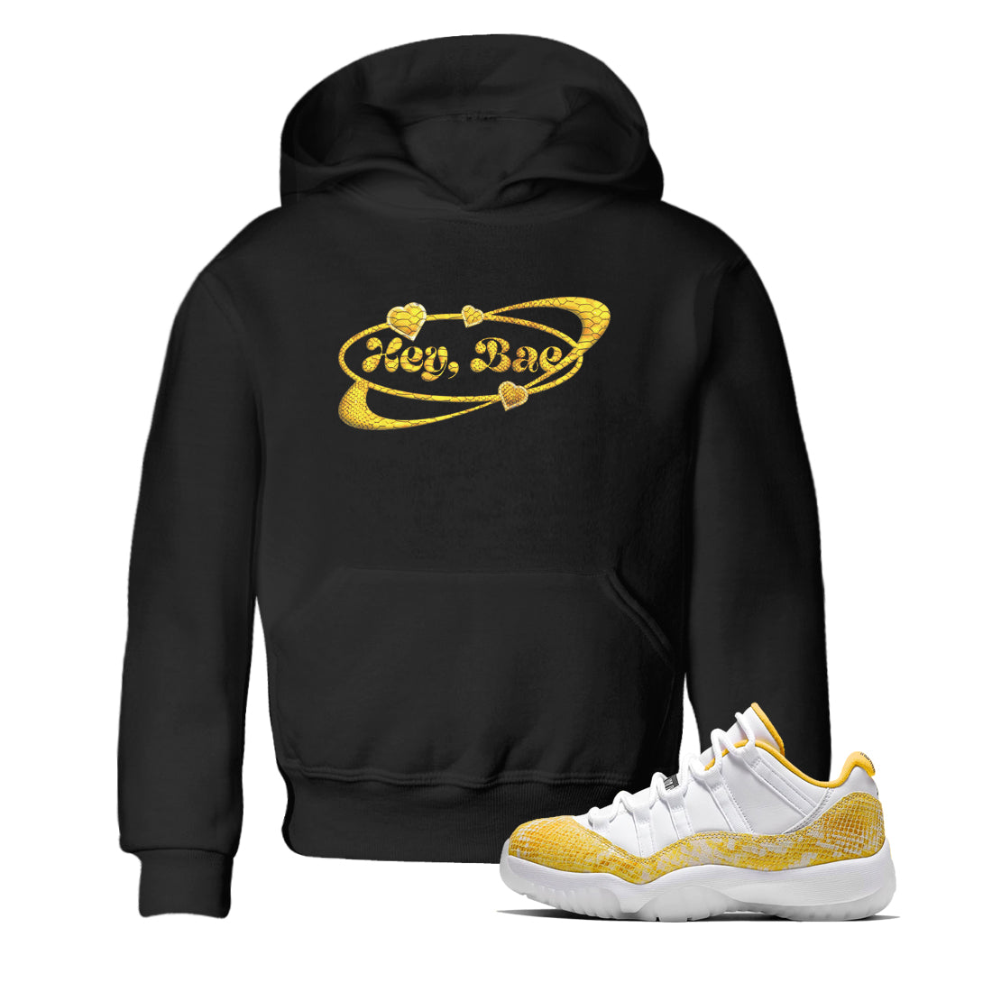 Air Jordan 11 Yellow Python Sneaker Match Tees Hey Bae Shirts AJ11 Yellow Python Drip Gear Zone Kids Shirts Black 1