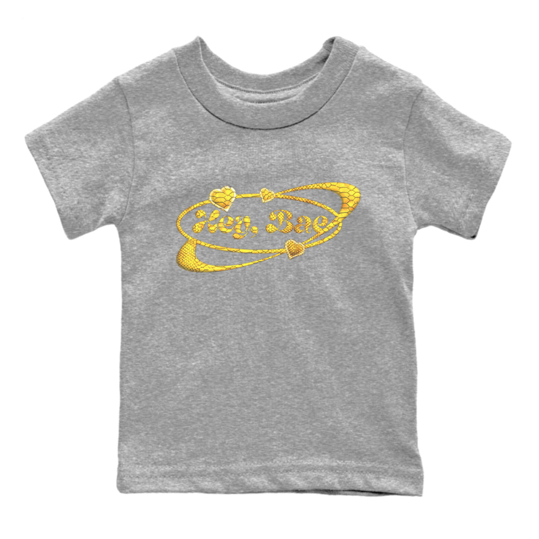 Air Jordan 11 Yellow Python Sneaker Match Tees Hey Bae Shirts AJ11 Yellow Python Drip Gear Zone Kids Shirts Heather Grey 2