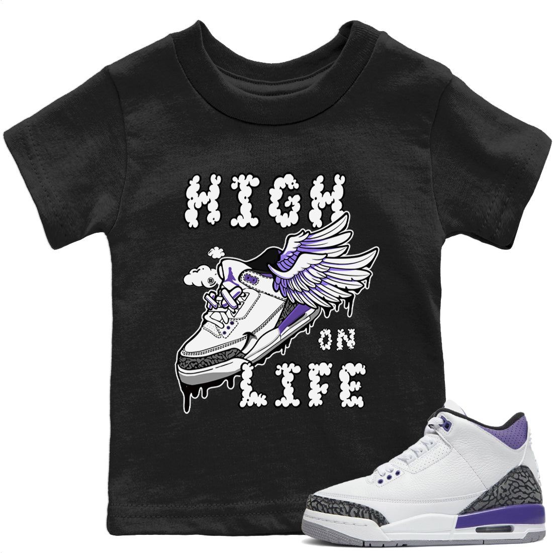 Jordan 3 Dark Iris Sneaker Matching T-Shirt High On Life Sneaker Tees Jordan 3 Dark Iris Sneaker Release Tees Kids Shirts