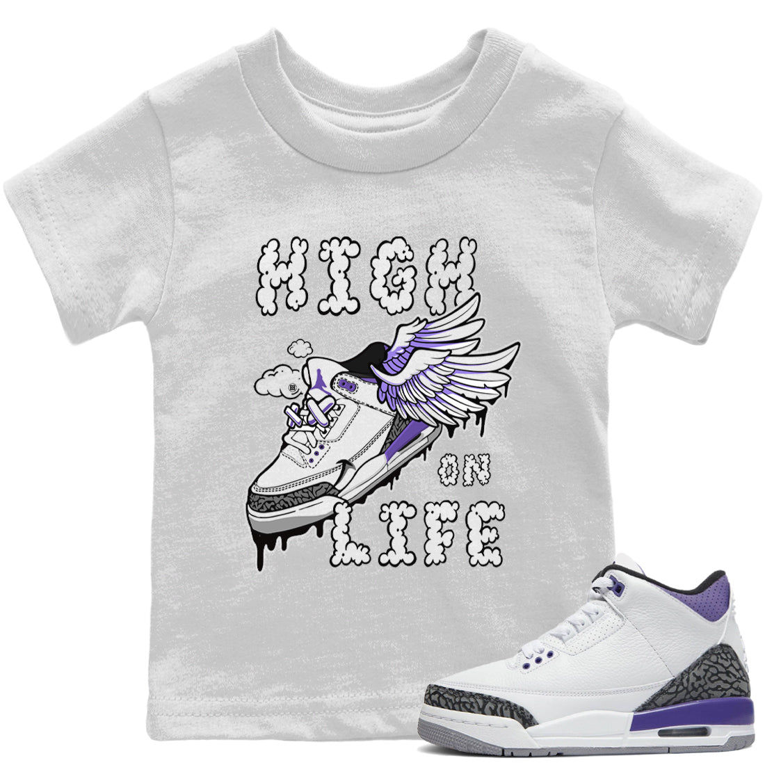 Jordan 3 Dark Iris Sneaker Matching T-Shirt High On Life Sneaker Tees Jordan 3 Dark Iris Sneaker Release Tees Kids Shirts