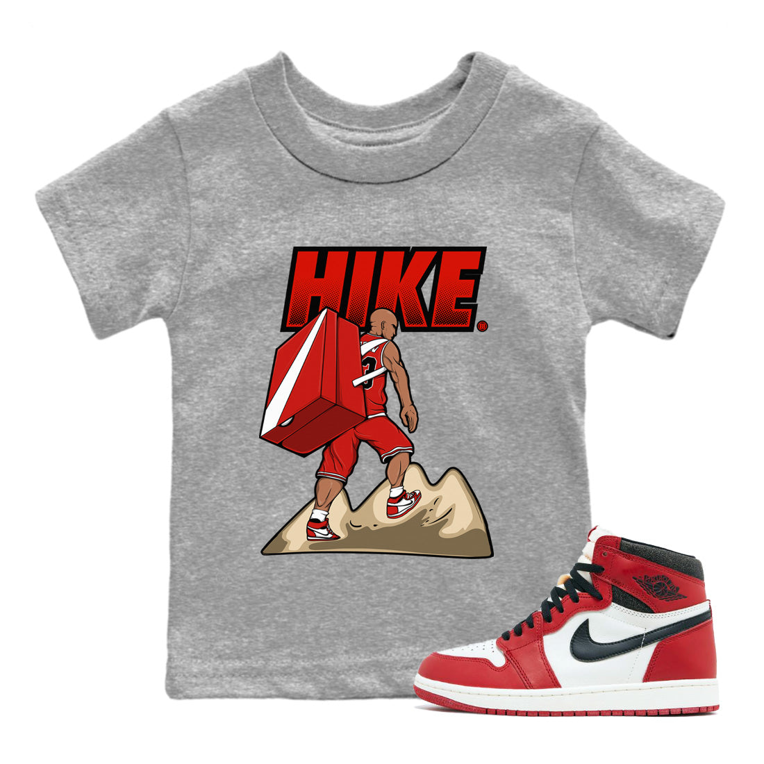 Air Jordan 1 Chicago Sneaker Match Tees Hike Streetwear Sneaker Shirt Air Jordan 1 Retro Chicago Sneaker Release Tees Kids Shirts Heather Grey 1