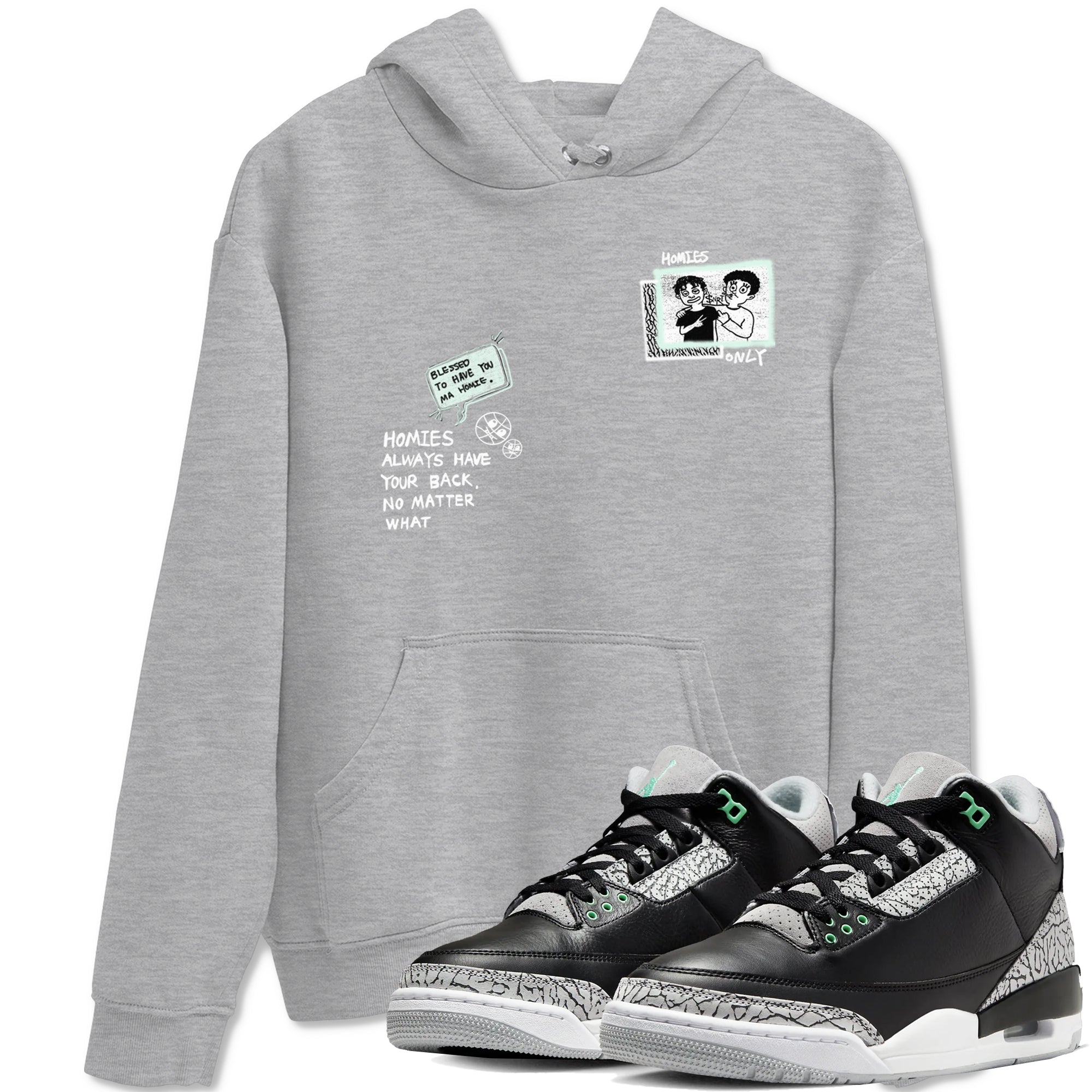 3s Green Glow shirt to match jordans Homies Only sneaker tees Air Jordan 3 Green Glow Drip Gear Zone unisex cotton Heather Grey 1 crew neck shirt