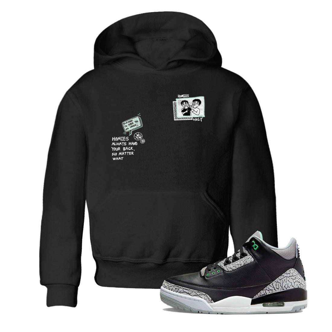 3s Green Glow shirt to match jordans Homies Only sneaker tees Air Jordan 3 Green Glow Drip Gear Zone baby toddler Black 1 cotton Shirt