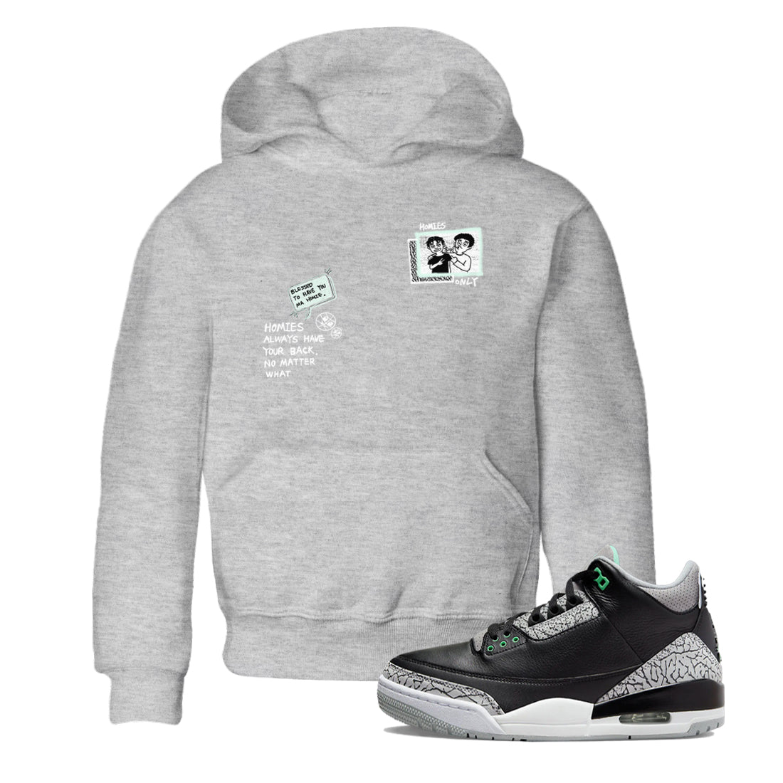 3s Green Glow shirt to match jordans Homies Only sneaker tees Air Jordan 3 Green Glow Drip Gear Zone baby toddler Heather Grey 1 cotton Shirt