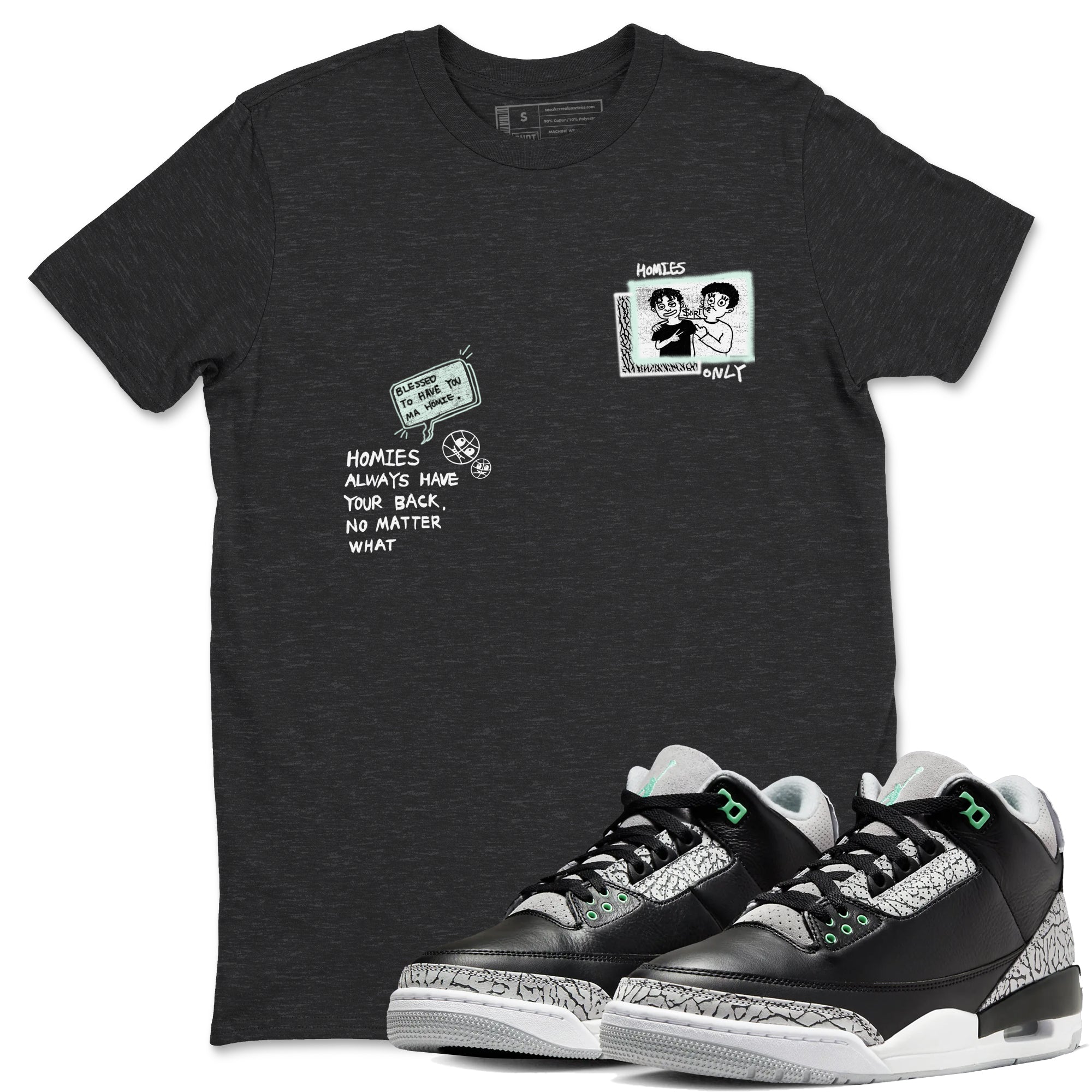 3s Green Glow shirt to match jordans Homies Only sneaker tees Air Jordan 3 Green Glow Drip Gear Zone unisex cotton Charcoal Heather 1 crew neck shirt