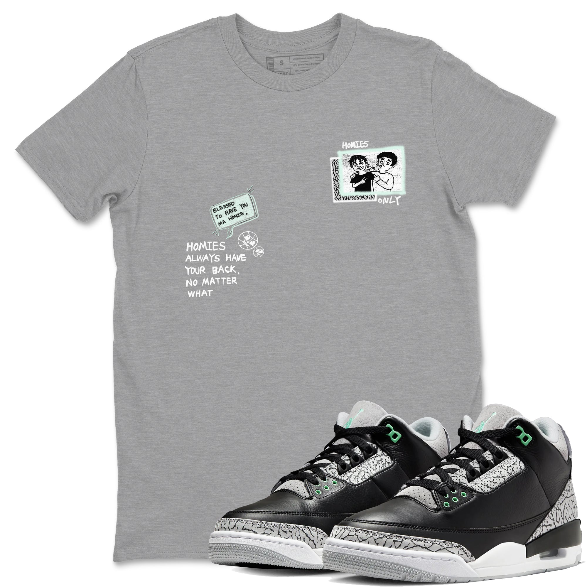 3s Green Glow shirt to match jordans Homies Only sneaker tees Air Jordan 3 Green Glow Drip Gear Zone unisex cotton Heather Grey 1 crew neck shirt