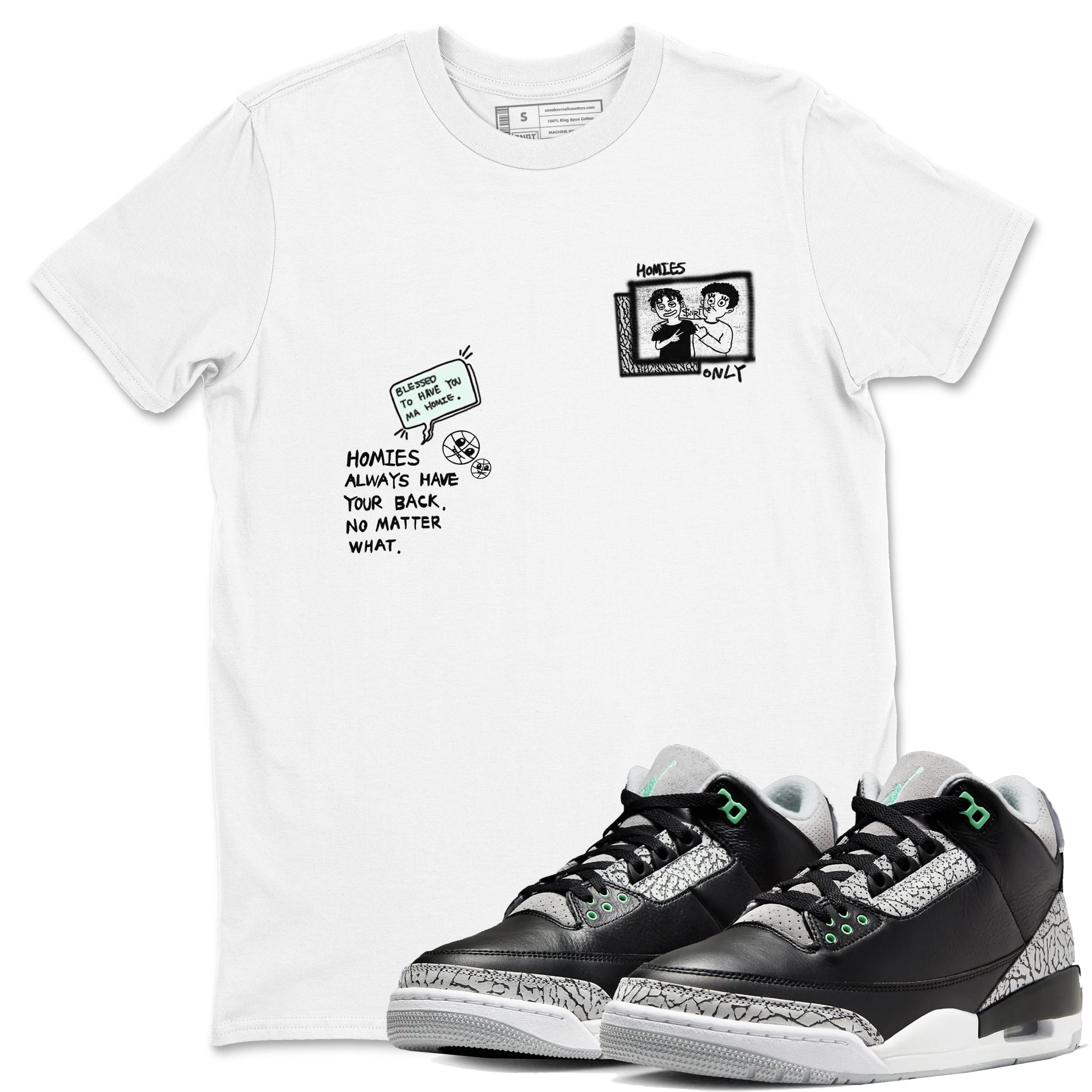 3s Green Glow shirt to match jordans Homies Only sneaker tees Air Jordan 3 Green Glow Drip Gear Zone unisex cotton White 1 crew neck shirt