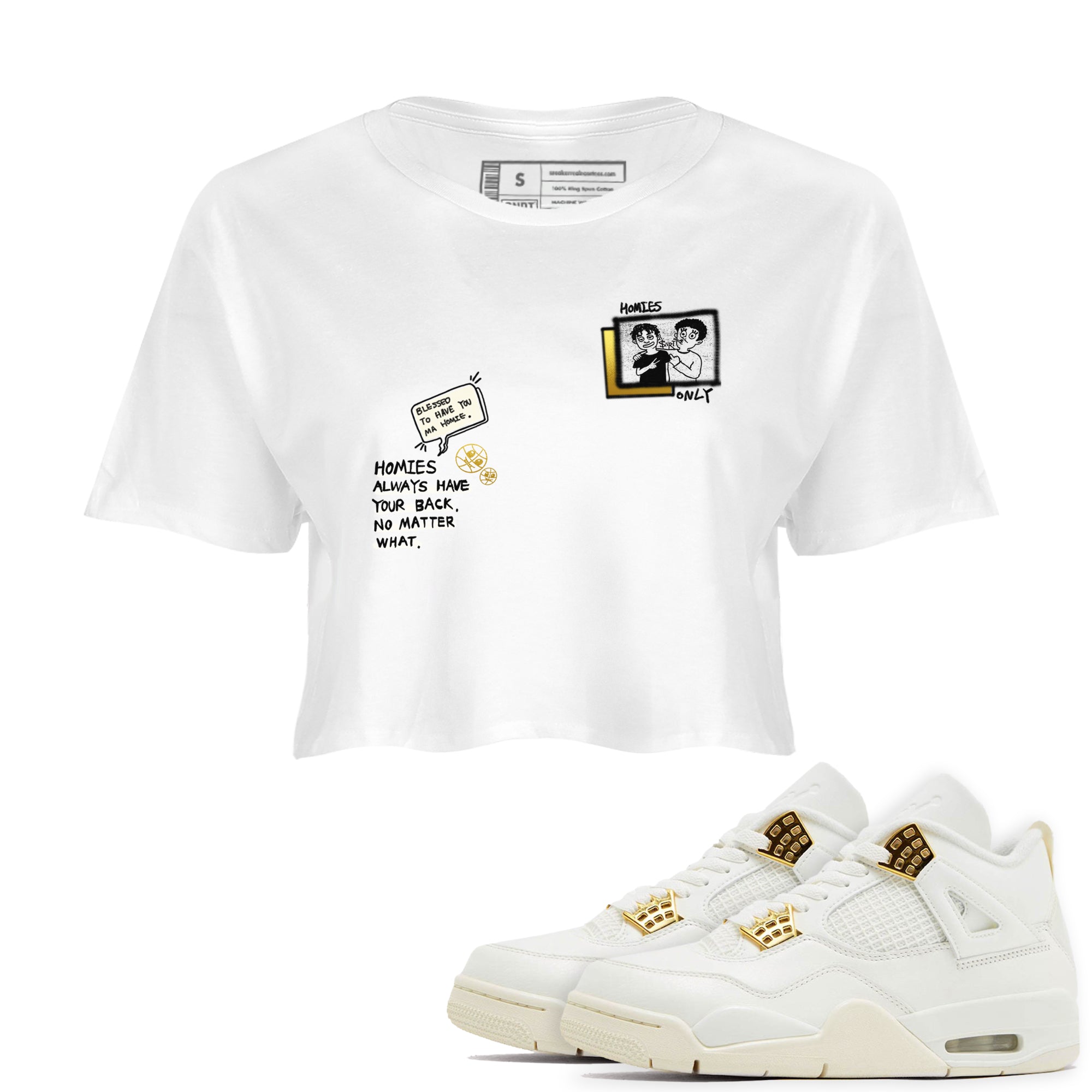 Air Jordan 4 WMNS Sail shirt to match jordans Homies Only sneaker tees 4s Sail Drip Gear Zone White 1 crop length shirt
