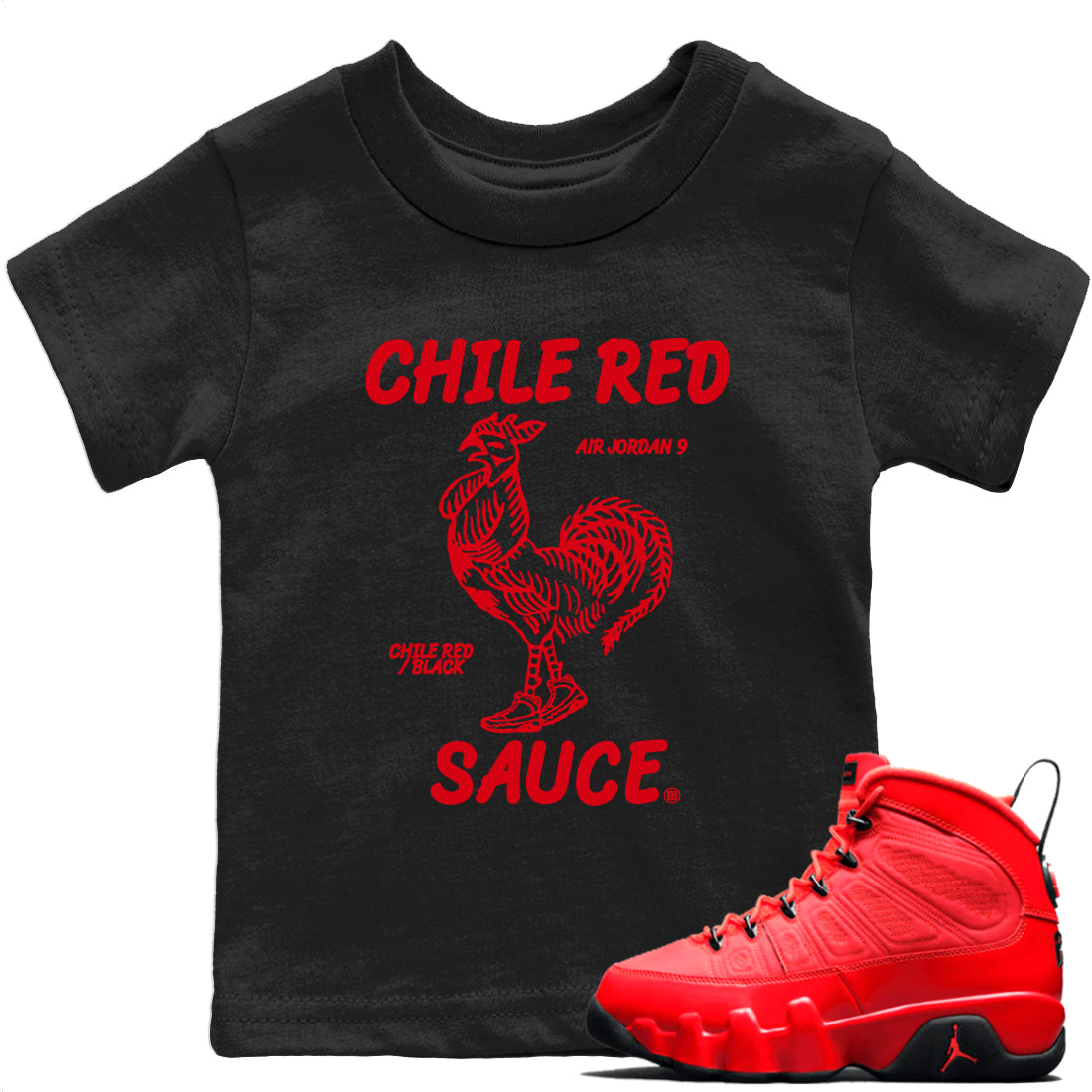 Jordan 9 Chile Red Shirt To Match Jordans Hot Sauce Sneaker Tees Jordan 9 Chile Red Drip Gear Zone Sneaker Matching Clothing Kids Shirts