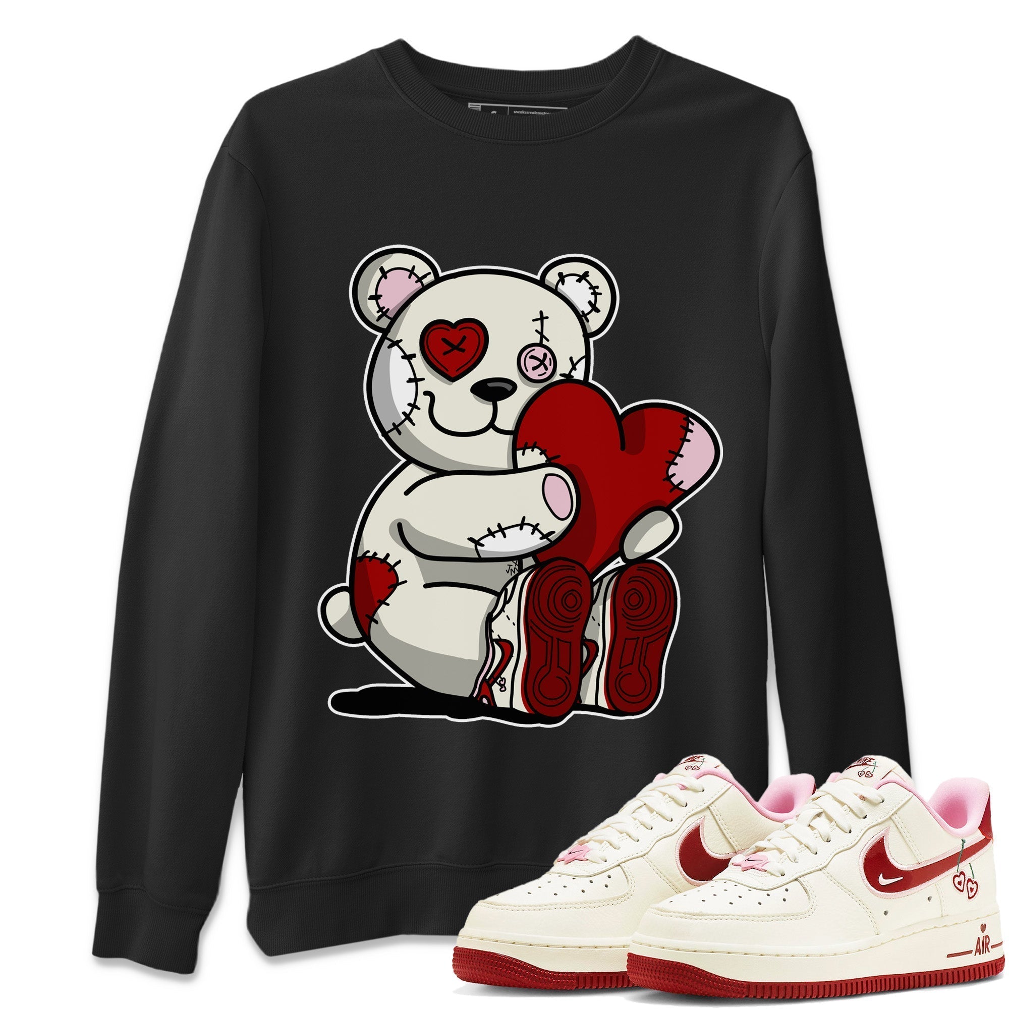 Air Force 1 Valentines Day Sneaker Match Tees Hugging Bear Sneaker Tees Air Force 1 Valentines Day Jordan to match sneaker T-Shirt Crew Neck Shirts