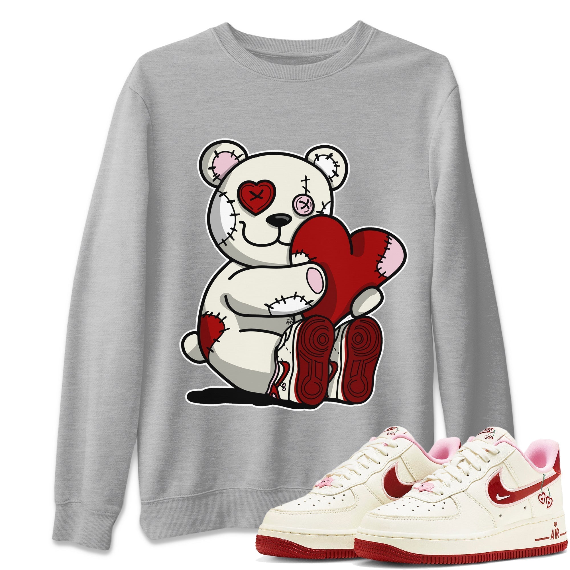 Air Force 1 Valentines Day Sneaker Match Tees Hugging Bear Sneaker Tees Air Force 1 Valentines Day Jordan to match sneaker T-Shirt Crew Neck Shirts