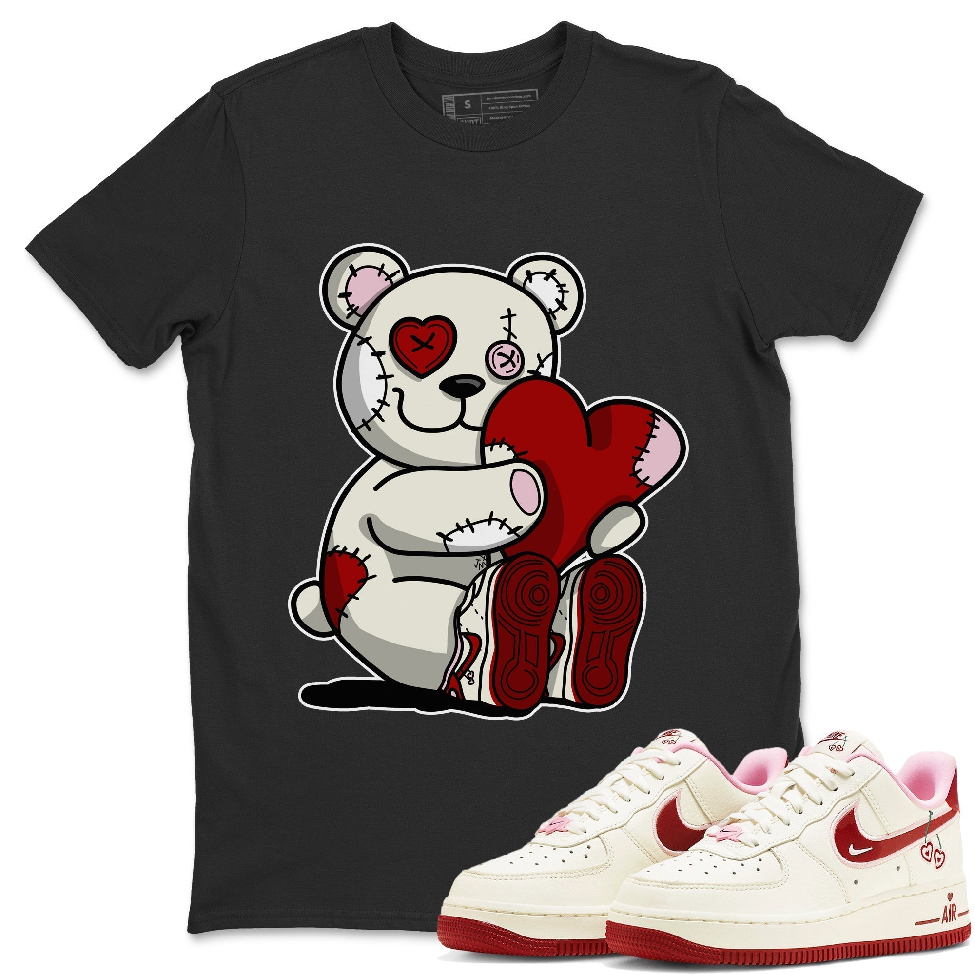 Air Force 1 Valentines Day Sneaker Match Tees Hugging Bear Sneaker Tees Air Force 1 Valentines Day Jordan to match sneaker T-Shirt Crew Neck Shirts