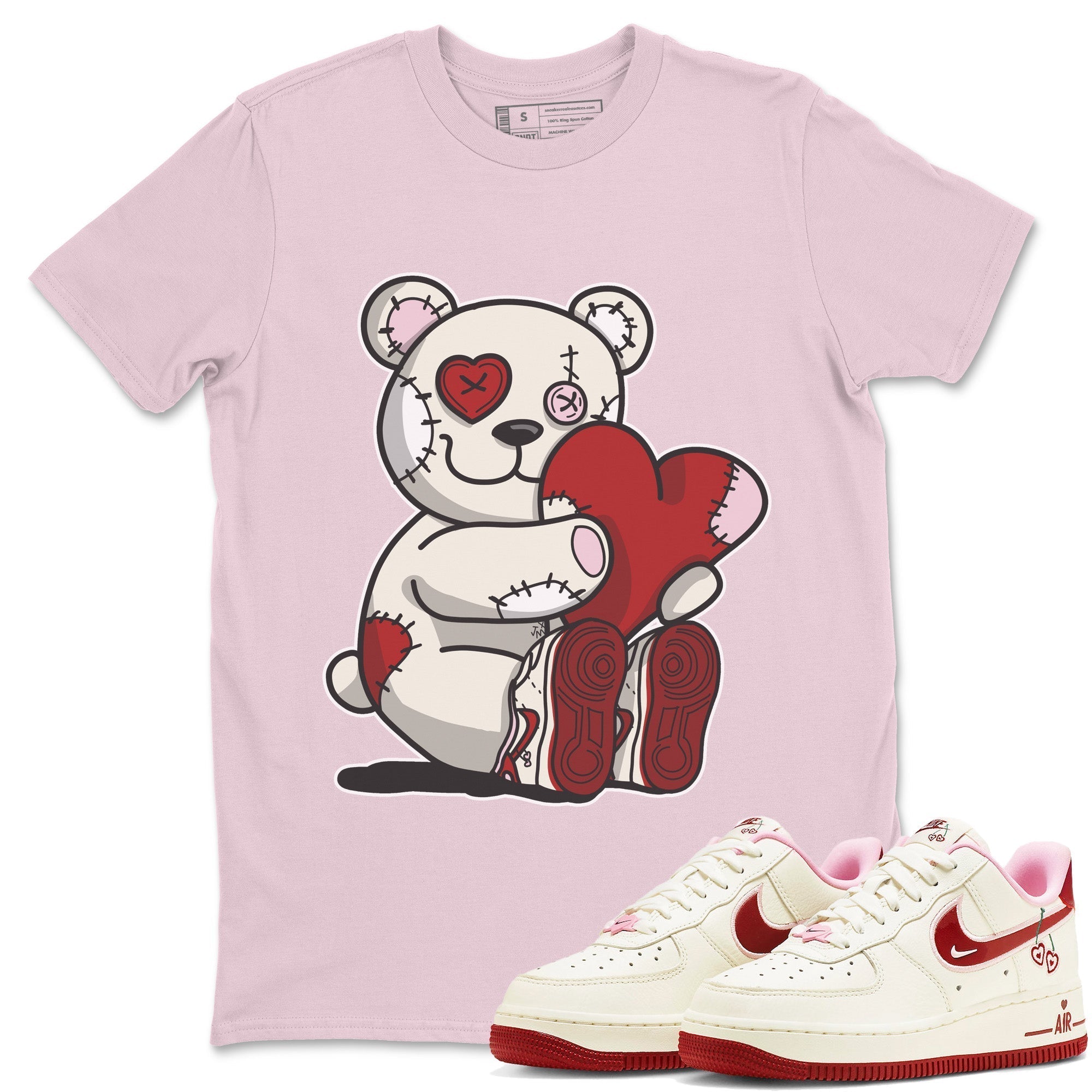 Air Force 1 Valentines Day Sneaker Match Tees Hugging Bear Sneaker Tees Air Force 1 Valentines Day Jordan to match sneaker T-Shirt Crew Neck Shirts