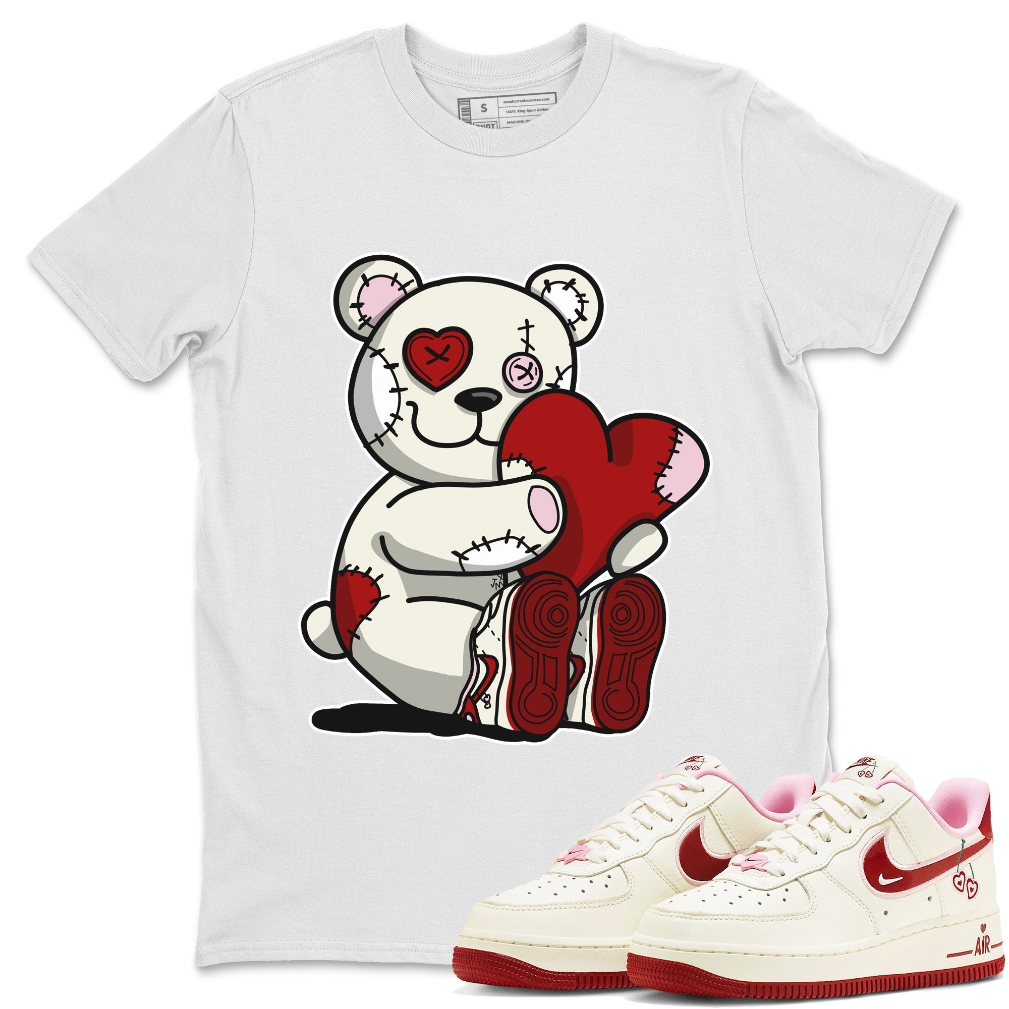 Air Force 1 Valentines Day Sneaker Match Tees Hugging Bear Sneaker Tees Air Force 1 Valentines Day Jordan to match sneaker T-Shirt Crew Neck Shirts