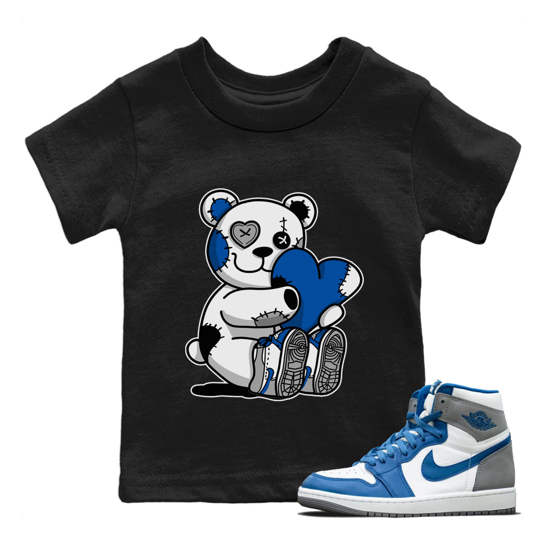 Jordan 1 True Blue Sneaker Matching T-Shirt Hugging Bear Sneaker Tees Jordan 1 True Blue Sneaker Release Tees Kids Shirts