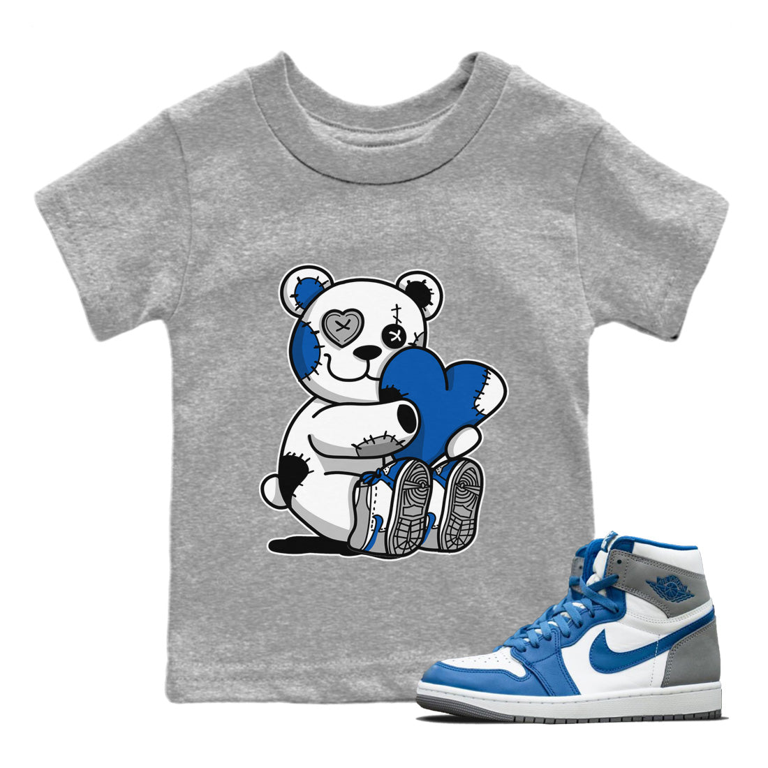 Jordan 1 True Blue Sneaker Matching T-Shirt Hugging Bear Sneaker Tees Jordan 1 True Blue Sneaker Release Tees Kids Shirts