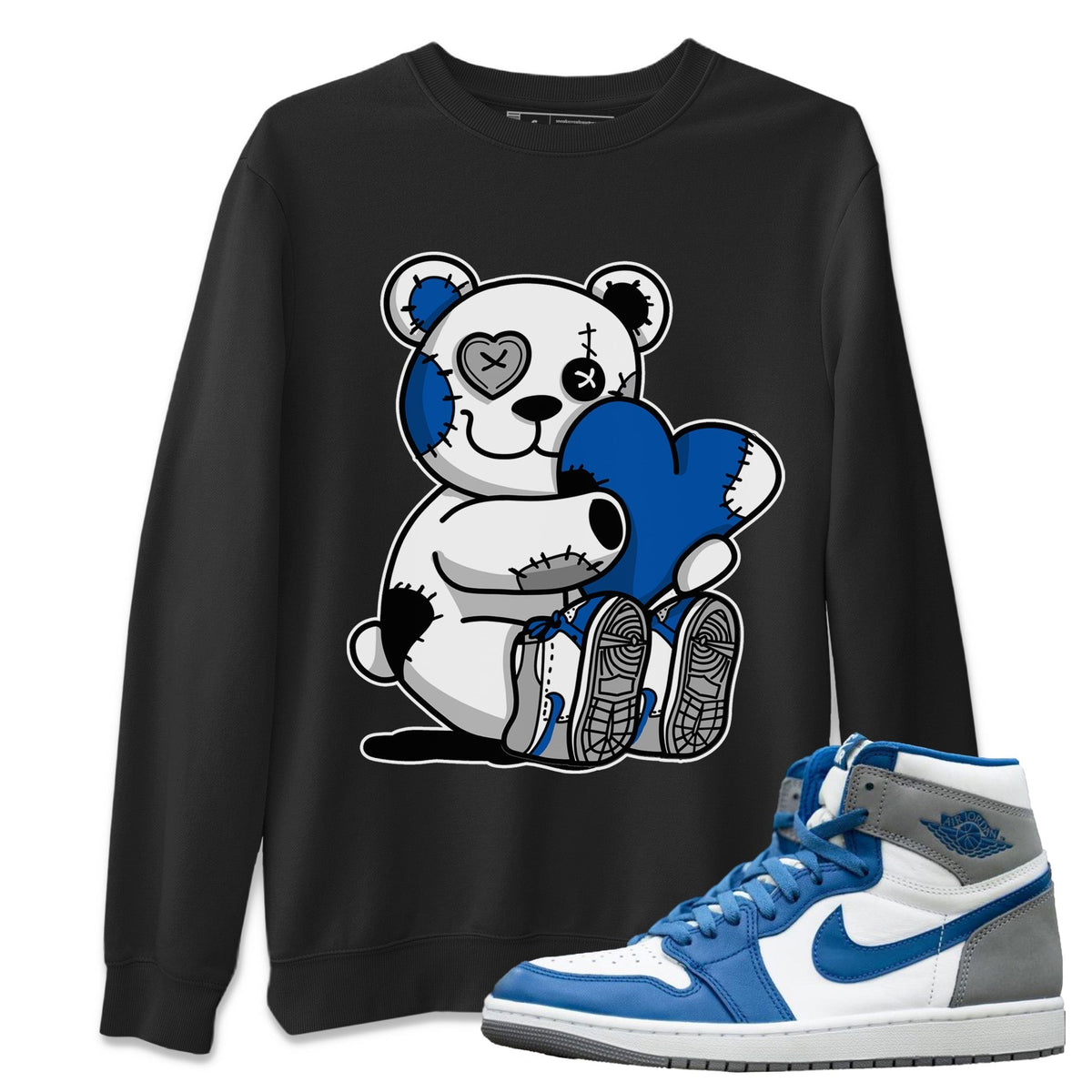 Jordan 1 True Blue Sneaker Matching T-Shirt Hugging Bear Sneaker Tees Jordan 1 True Blue Sneaker Release Tees Crew Neck Tees
