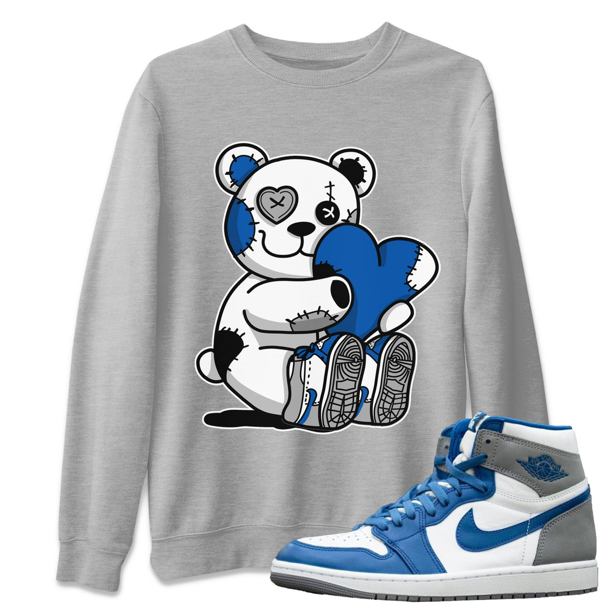 Jordan 1 True Blue Sneaker Matching T-Shirt Hugging Bear Sneaker Tees Jordan 1 True Blue Sneaker Release Tees Crew Neck Tees