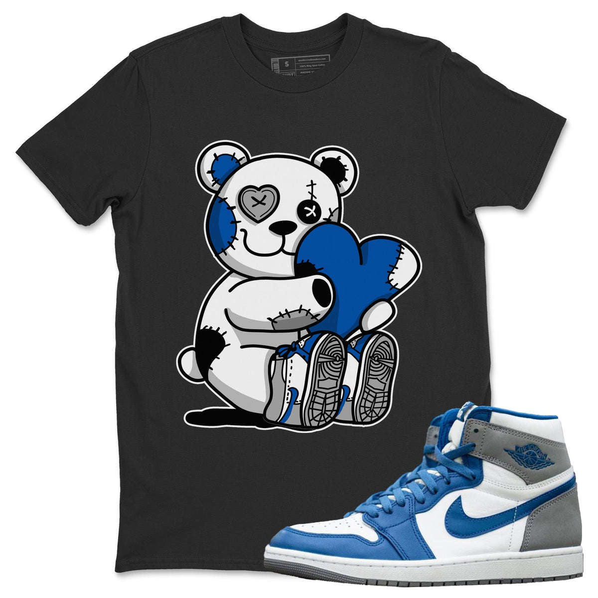 Jordan 1 True Blue Sneaker Matching T-Shirt Hugging Bear Sneaker Tees Jordan 1 True Blue Sneaker Release Tees Crew Neck Tees