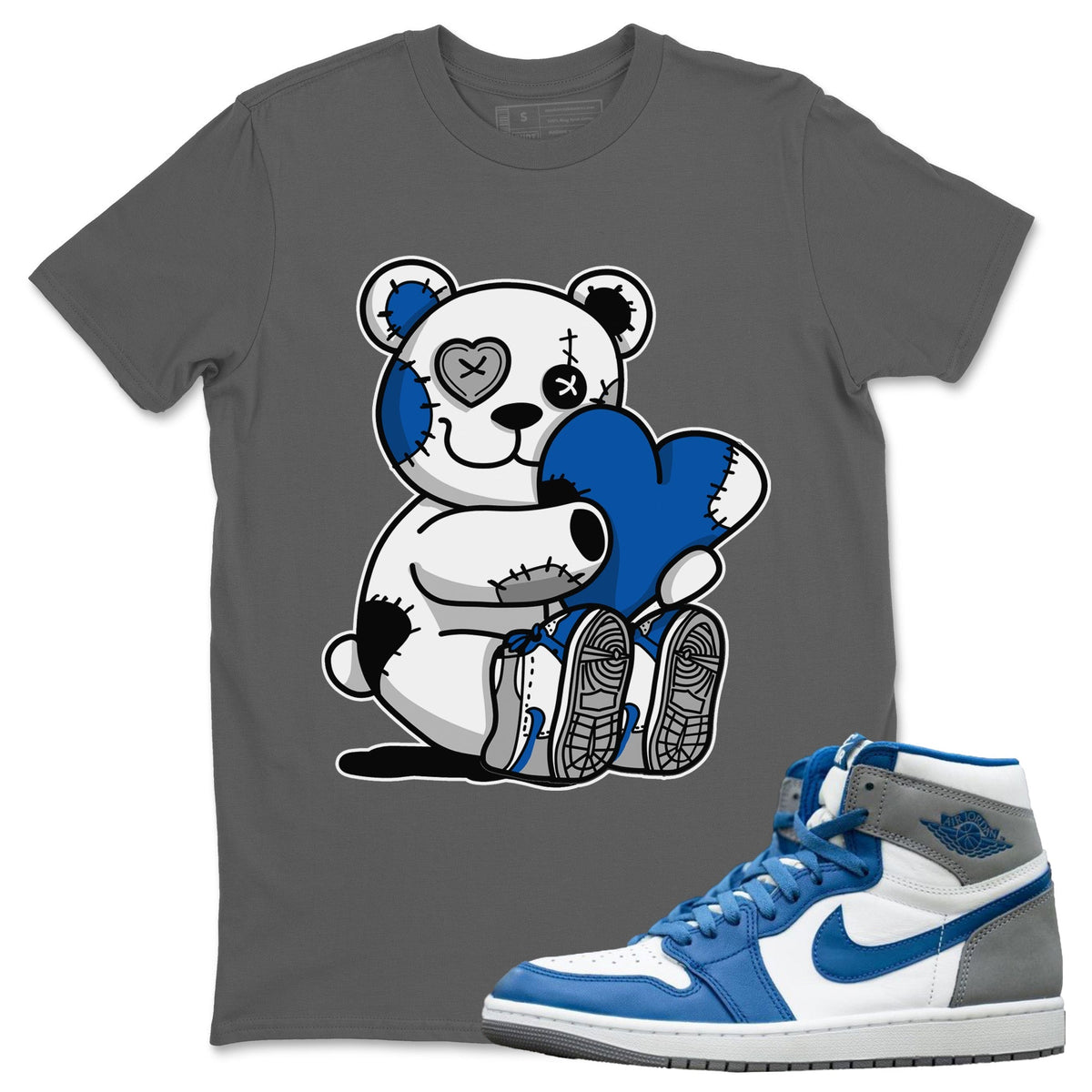 Jordan 1 True Blue Sneaker Matching T-Shirt Hugging Bear Sneaker Tees Jordan 1 True Blue Sneaker Release Tees Crew Neck Tees