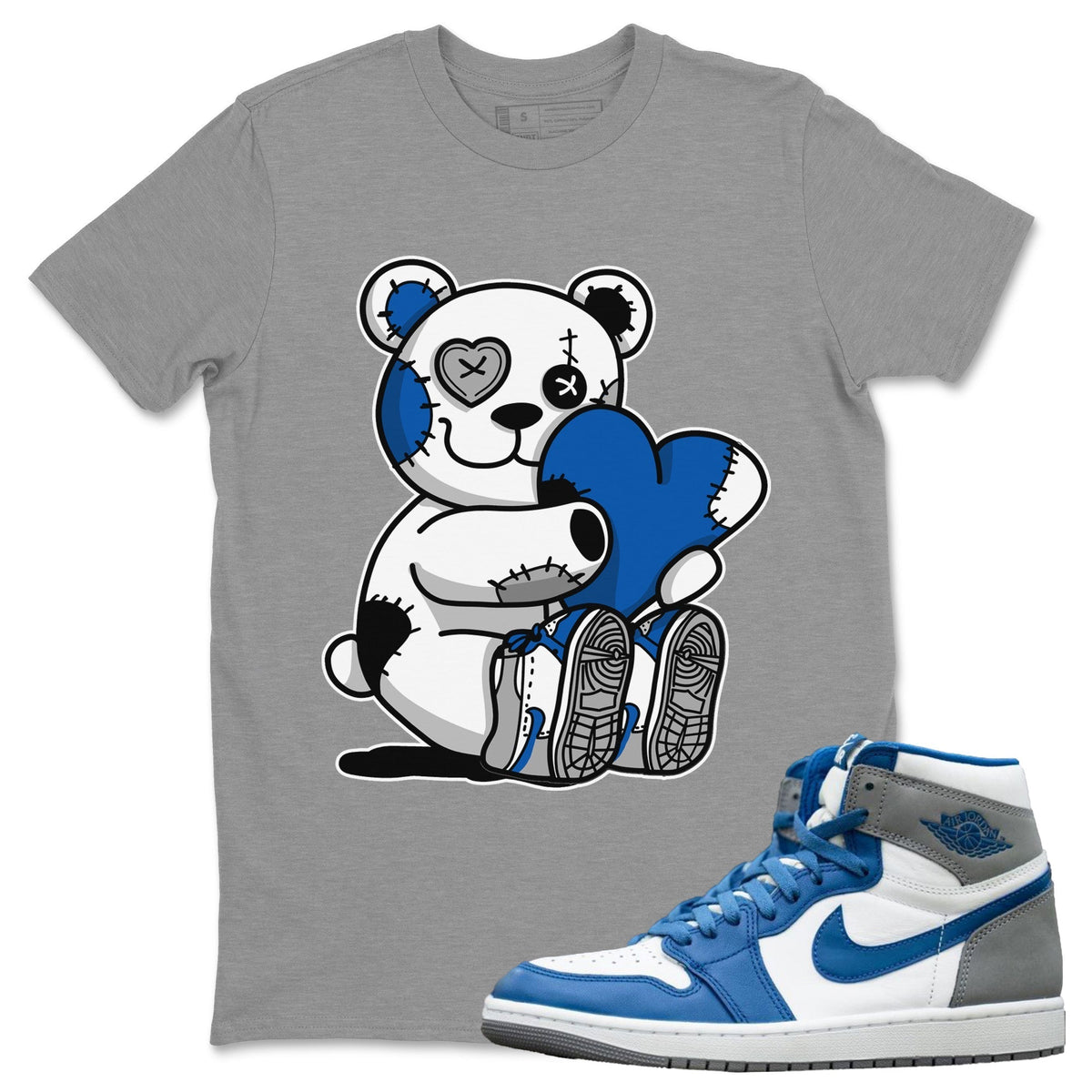 Jordan 1 True Blue Sneaker Matching T-Shirt Hugging Bear Sneaker Tees Jordan 1 True Blue Sneaker Release Tees Crew Neck Tees