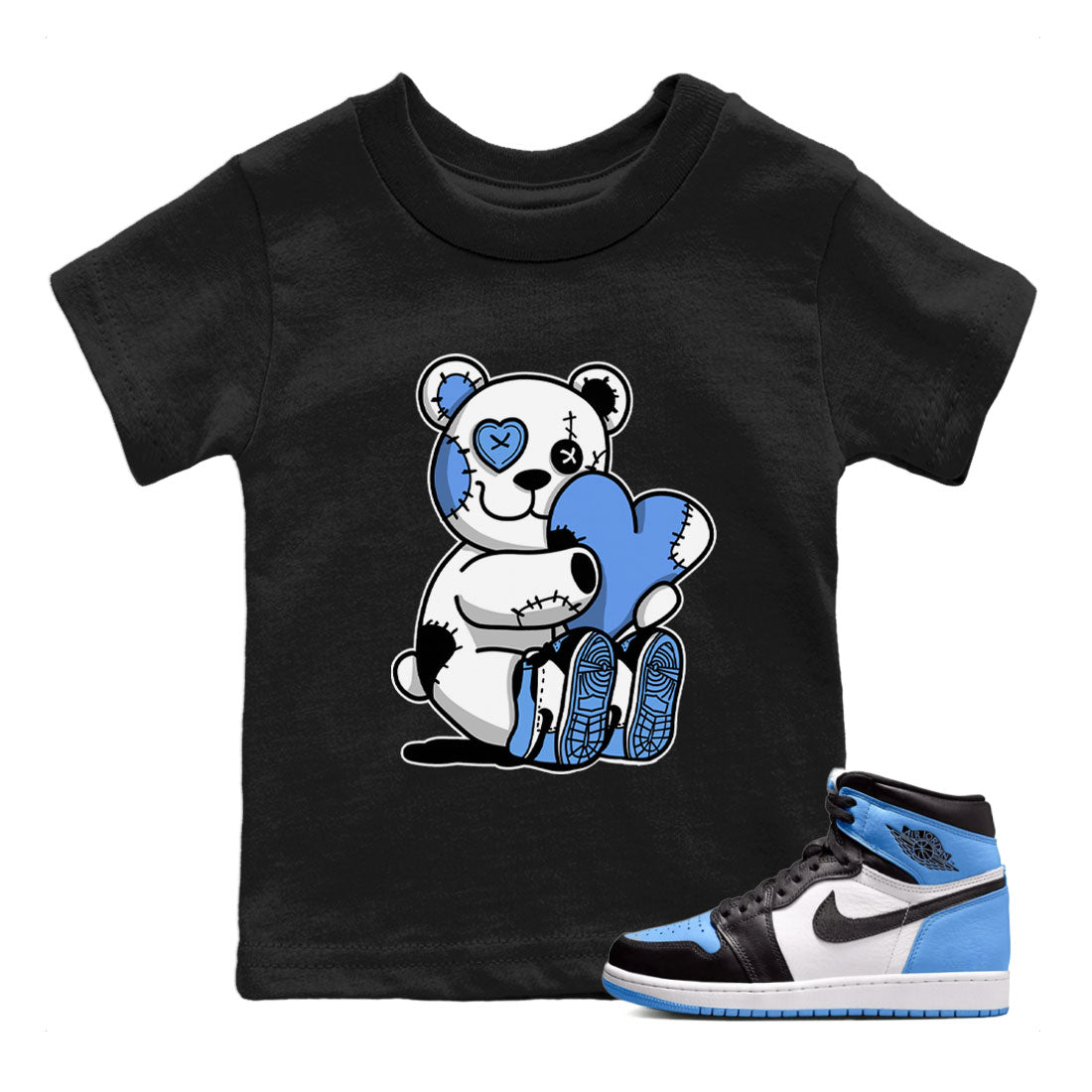 Air Jordan 1 Retro High OG UNC Toe shirt to match jordans Hugging Bear Streetwear Sneaker Shirt UNC Toe 1s Drip Gear Zone Sneaker Matching Clothing Baby Toddler Black 1 T-Shirt