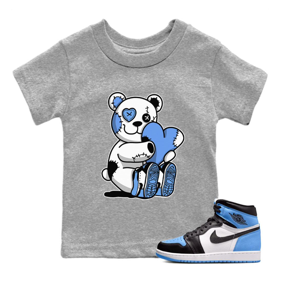 Air Jordan 1 Retro High OG UNC Toe shirt to match jordans Hugging Bear Streetwear Sneaker Shirt UNC Toe 1s Drip Gear Zone Sneaker Matching Clothing Baby Toddler Heather Grey 1 T-Shirt