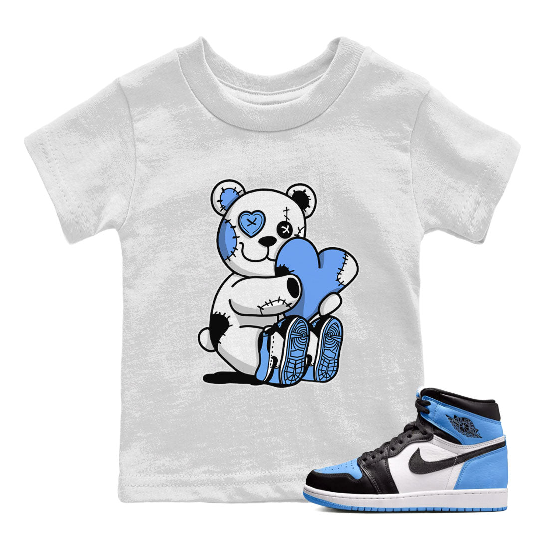Air Jordan 1 Retro High OG UNC Toe shirt to match jordans Hugging Bear Streetwear Sneaker Shirt UNC Toe 1s Drip Gear Zone Sneaker Matching Clothing Baby Toddler White 1 T-Shirt
