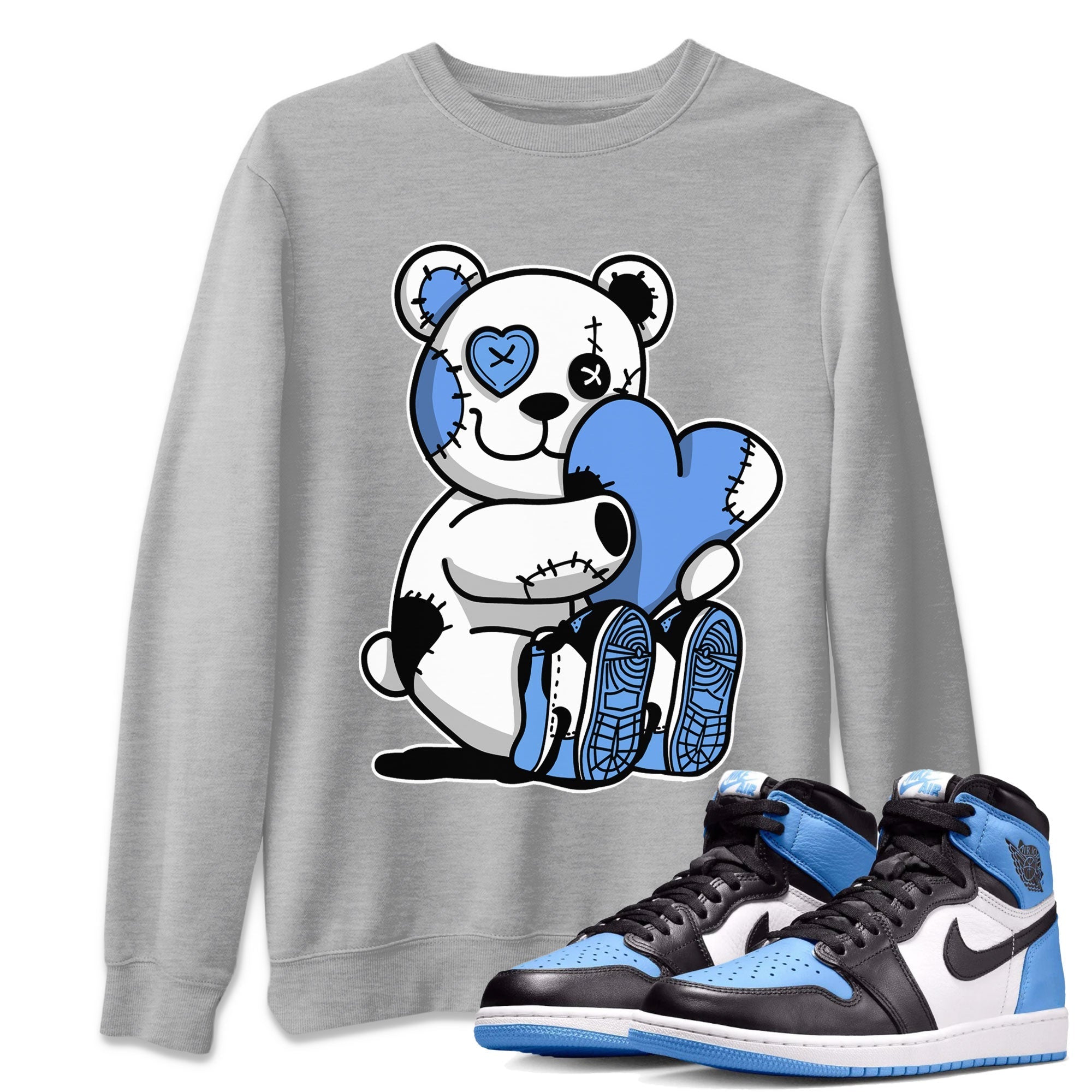 Air Jordan 1 Retro High OG UNC Toe shirt to match jordans Hugging Bear Streetwear Sneaker Shirt UNC Toe 1s Drip Gear Zone Sneaker Matching Clothing Unisex Heather Grey 1 T-Shirt