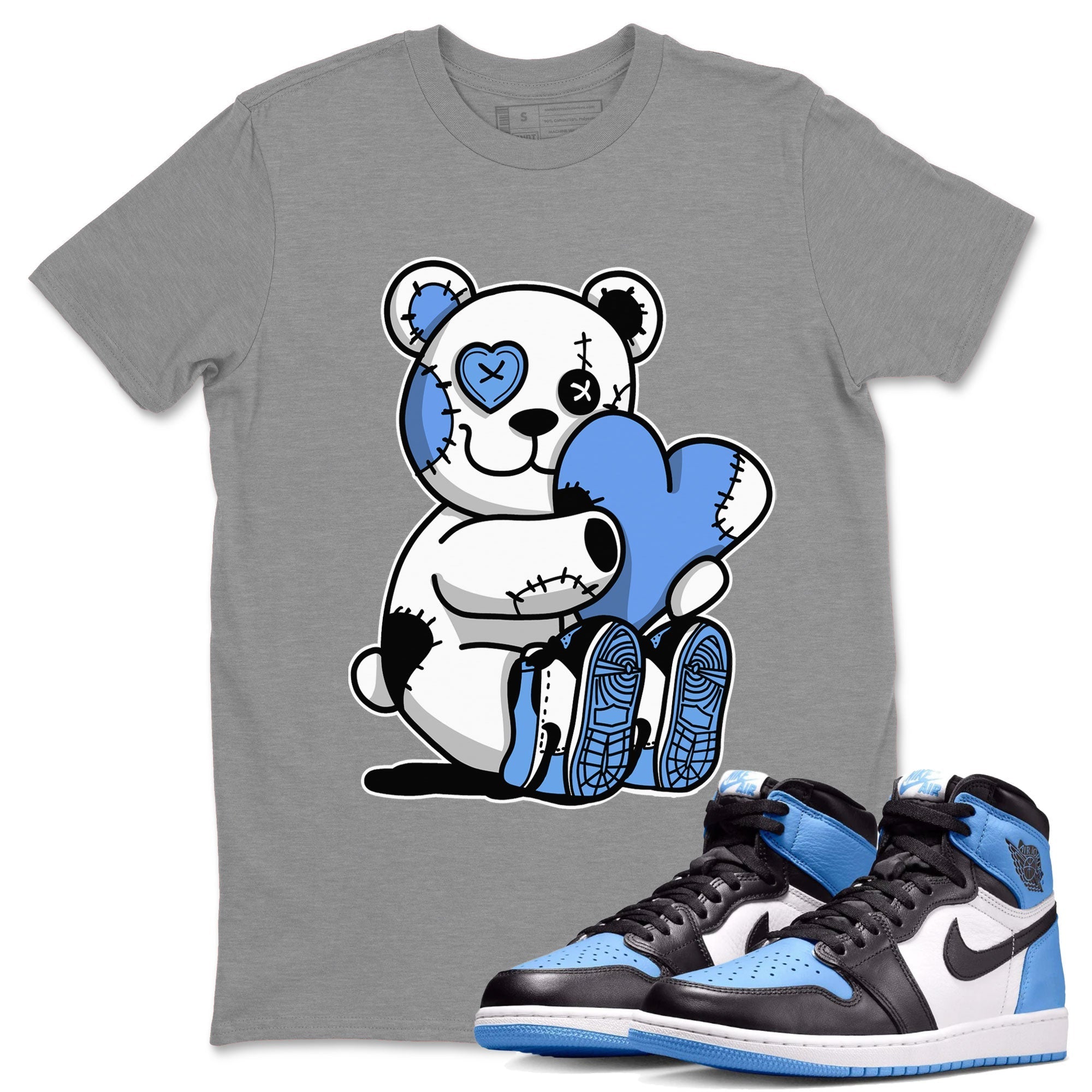 Air Jordan 1 Retro High OG UNC Toe shirt to match jordans Hugging Bear Streetwear Sneaker Shirt UNC Toe 1s Drip Gear Zone Sneaker Matching Clothing Unisex Heather Grey 1 T-Shirt