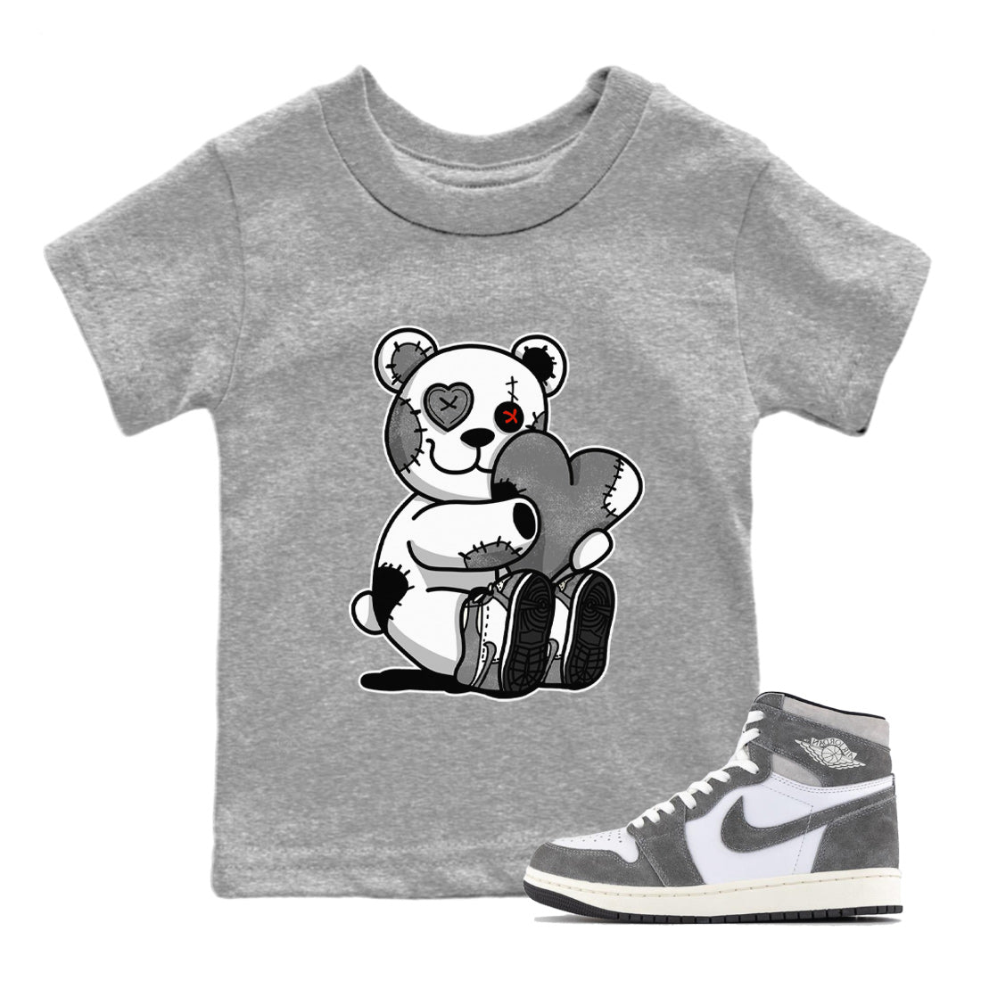 Air Jordan 1 Washed Heritage Sneaker Match Tees Hugging Bear Streetwear Sneaker Shirt Air Jordan 1 Washed Heritage T-Shirt Kids Shirts Heather Grey 1