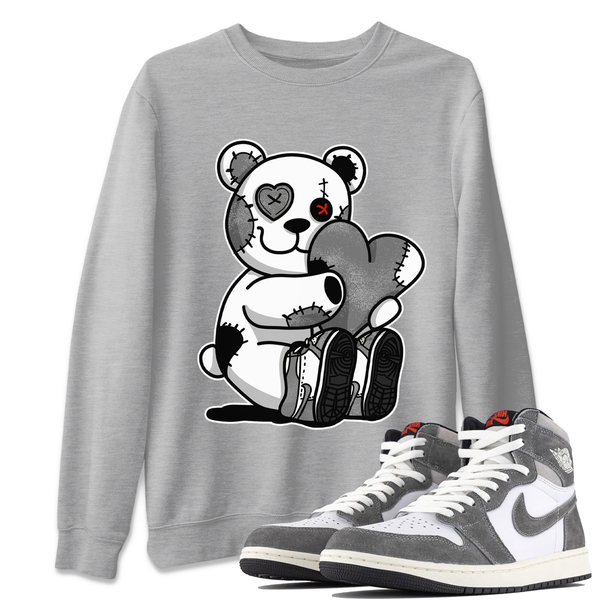 Air Jordan 1 Washed Heritage Sneaker Match Tees Hugging Bear Streetwear Sneaker Shirt Air Jordan 1 Washed Heritage T-Shirt Unisex Shirts Heather Grey 1