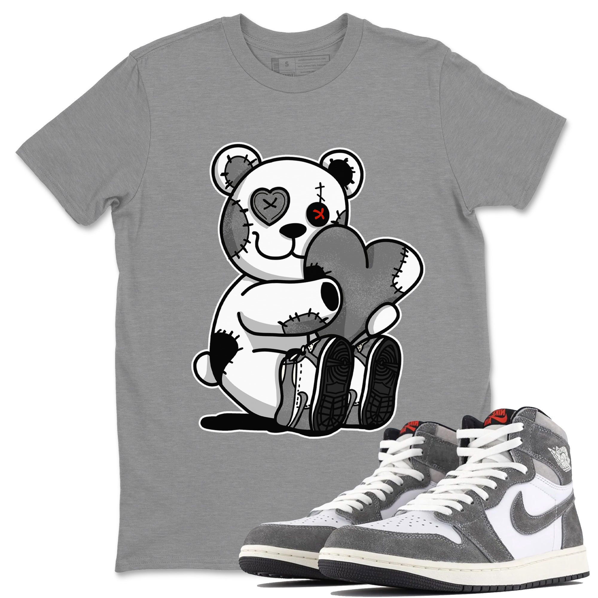 Air Jordan 1 Washed Heritage Sneaker Match Tees Hugging Bear Streetwear Sneaker Shirt Air Jordan 1 Washed Heritage T-Shirt Unisex Shirts Heather Grey 1