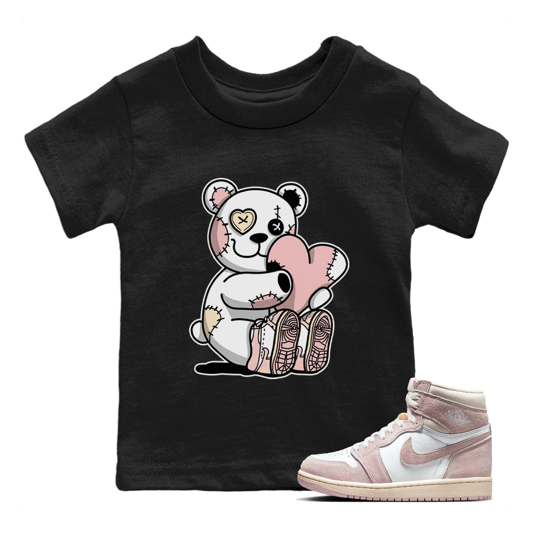 Air Jordan 1 Washed Pink Sneaker Match Tees Hugging Bear Streetwear Sneaker Shirt Air Jordan 1 WMNS Washed Pink Tees Kids Shirts Black 1