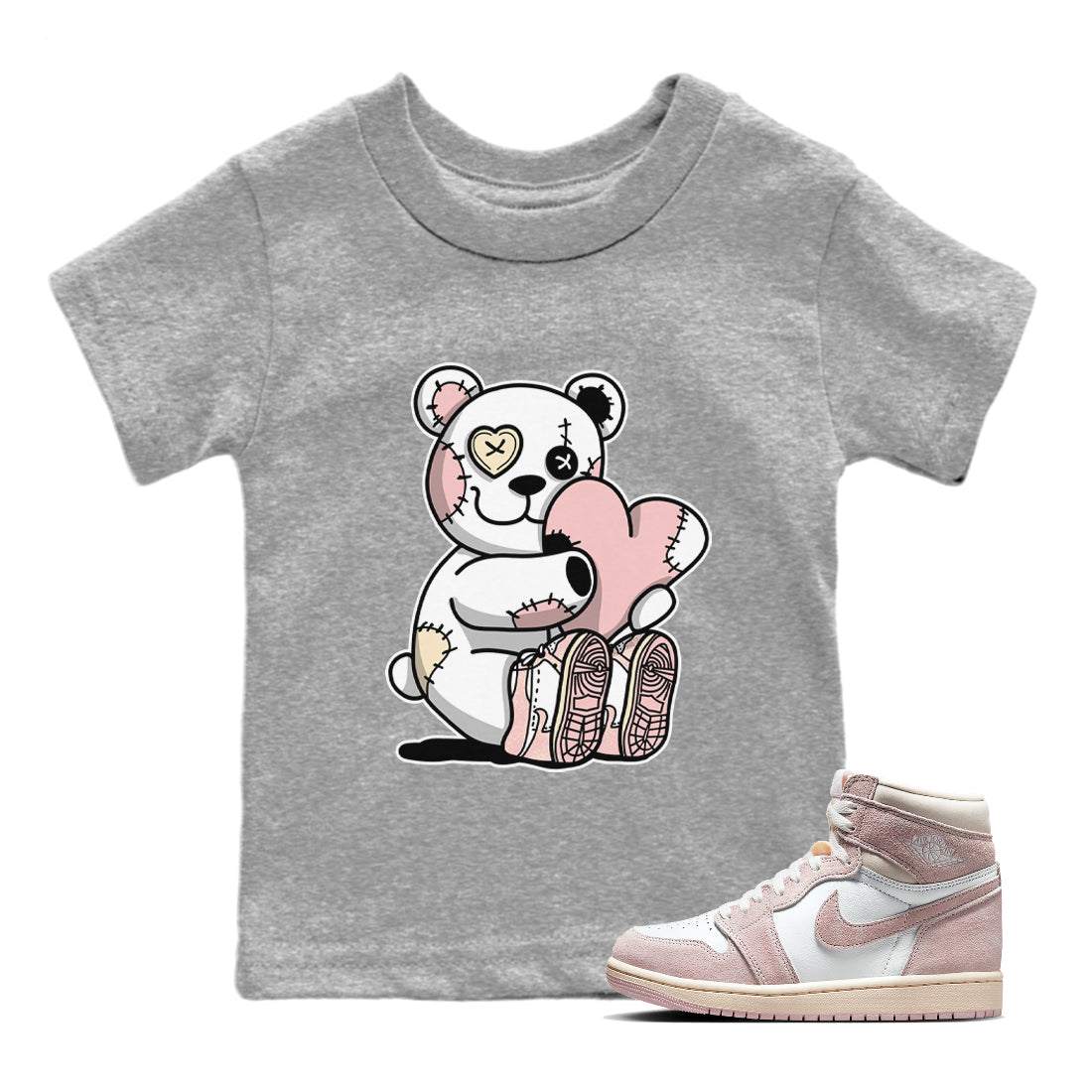 Air Jordan 1 Washed Pink Sneaker Match Tees Hugging Bear Streetwear Sneaker Shirt Air Jordan 1 WMNS Washed Pink Tees Kids Shirts Heather Grey 1