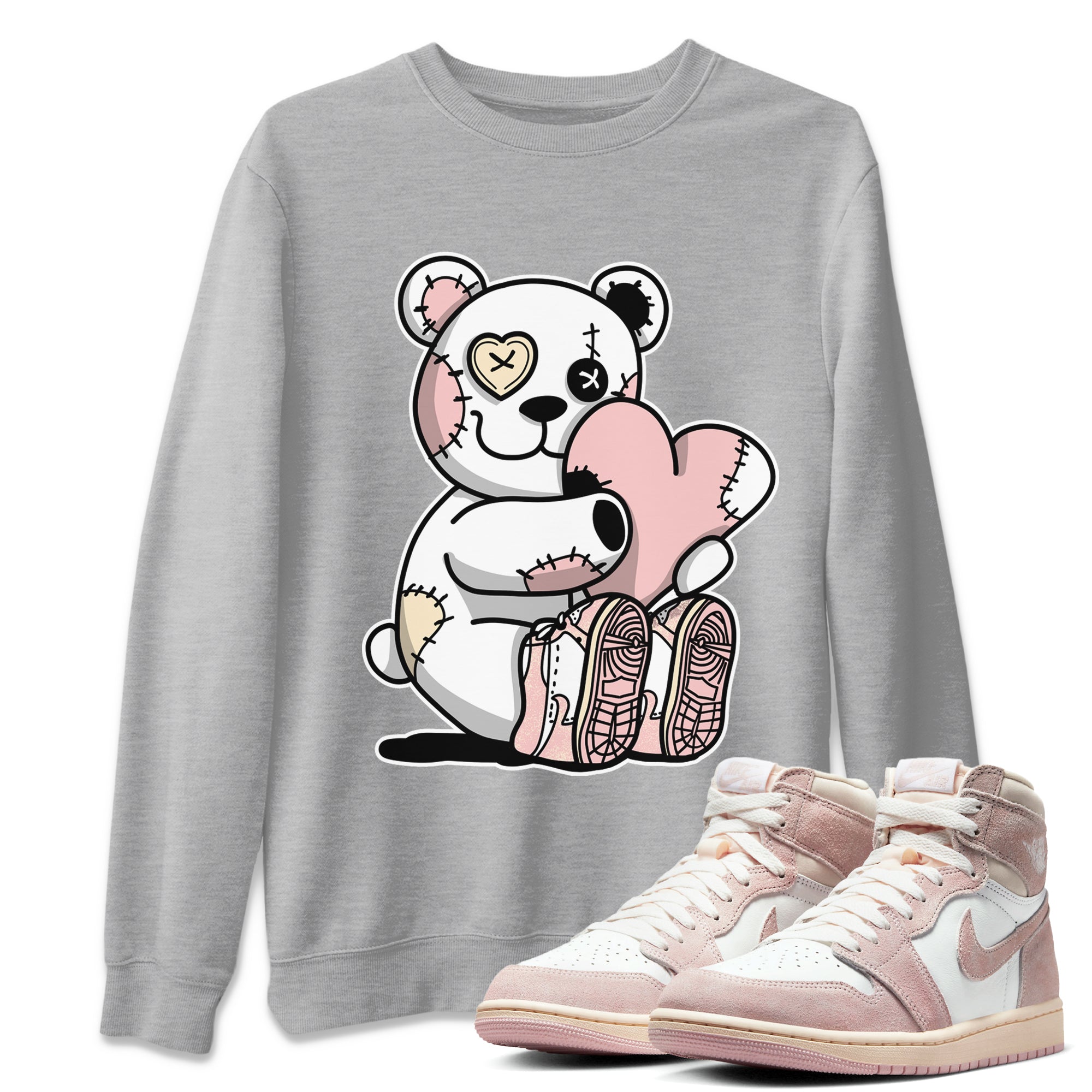 Air Jordan 1 Washed Pink Sneaker Match Tees Hugging Bear Streetwear Sneaker Shirt Air Jordan 1 WMNS Washed Pink Tees Unisex Shirts Heather Grey 1