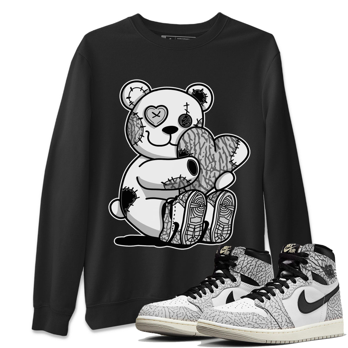 Jordan 1 White Cement Sneaker Matching T-Shirt Hugging Bear Sneaker Tees Jordan 1 White Cement Sneaker Release Tees Crew Neck Tees