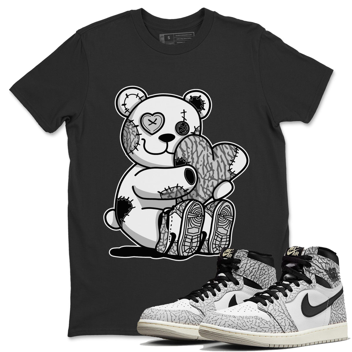 Jordan 1 White Cement Sneaker Matching T-Shirt Hugging Bear Sneaker Tees Jordan 1 White Cement Sneaker Release Tees Crew Neck Tees