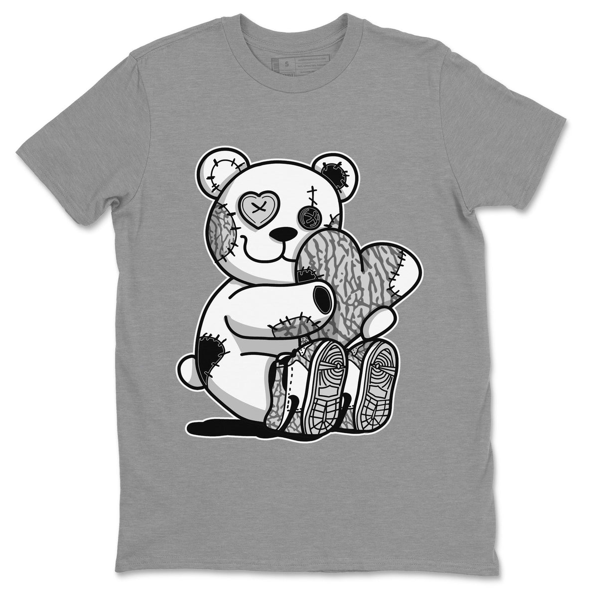Jordan 1 White Cement Sneaker Matching T-Shirt Hugging Bear Sneaker Tees Jordan 1 White Cement Sneaker Release Tees Crew Neck Tees