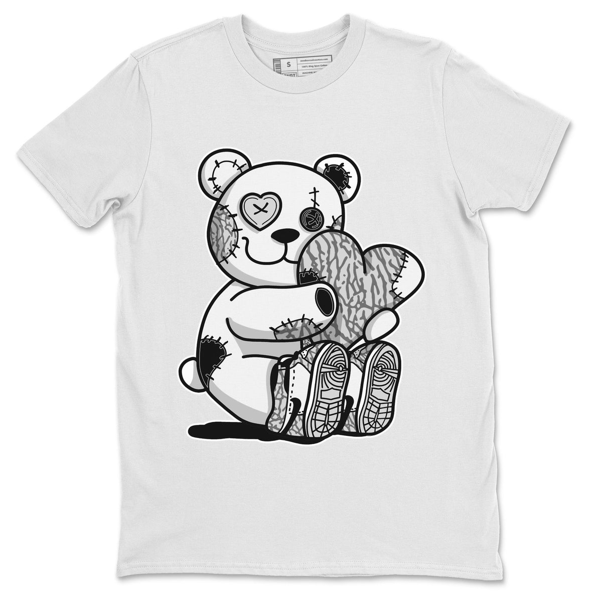 Jordan 1 White Cement Sneaker Matching T-Shirt Hugging Bear Sneaker Tees Jordan 1 White Cement Sneaker Release Tees Crew Neck Tees
