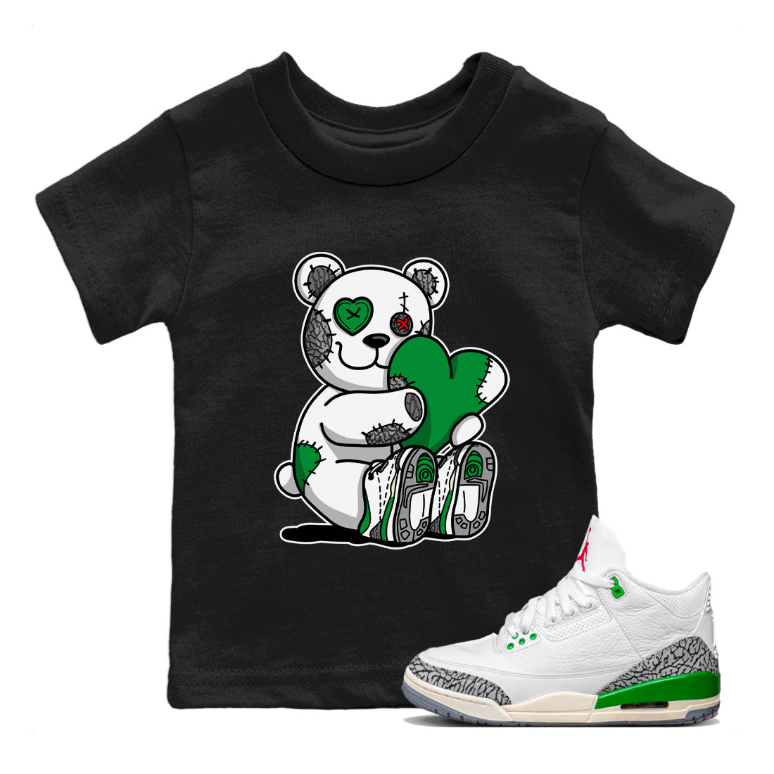 Air Jordan 3 Lucky Green Sneaker Match Tees Hugging Bear Streetwear Sneaker Shirt Jordan 3 Retro Lucky Green Sneaker Release Tees Kids Shirts Black 1