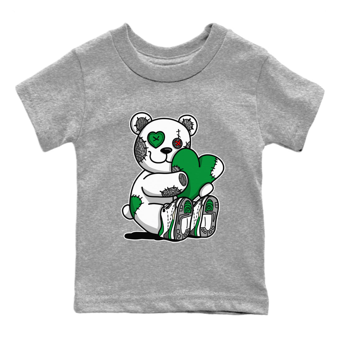 Air Jordan 3 Lucky Green Sneaker Match Tees Hugging Bear Streetwear Sneaker Shirt Jordan 3 Retro Lucky Green Sneaker Release Tees Kids Shirts Heather Grey 2