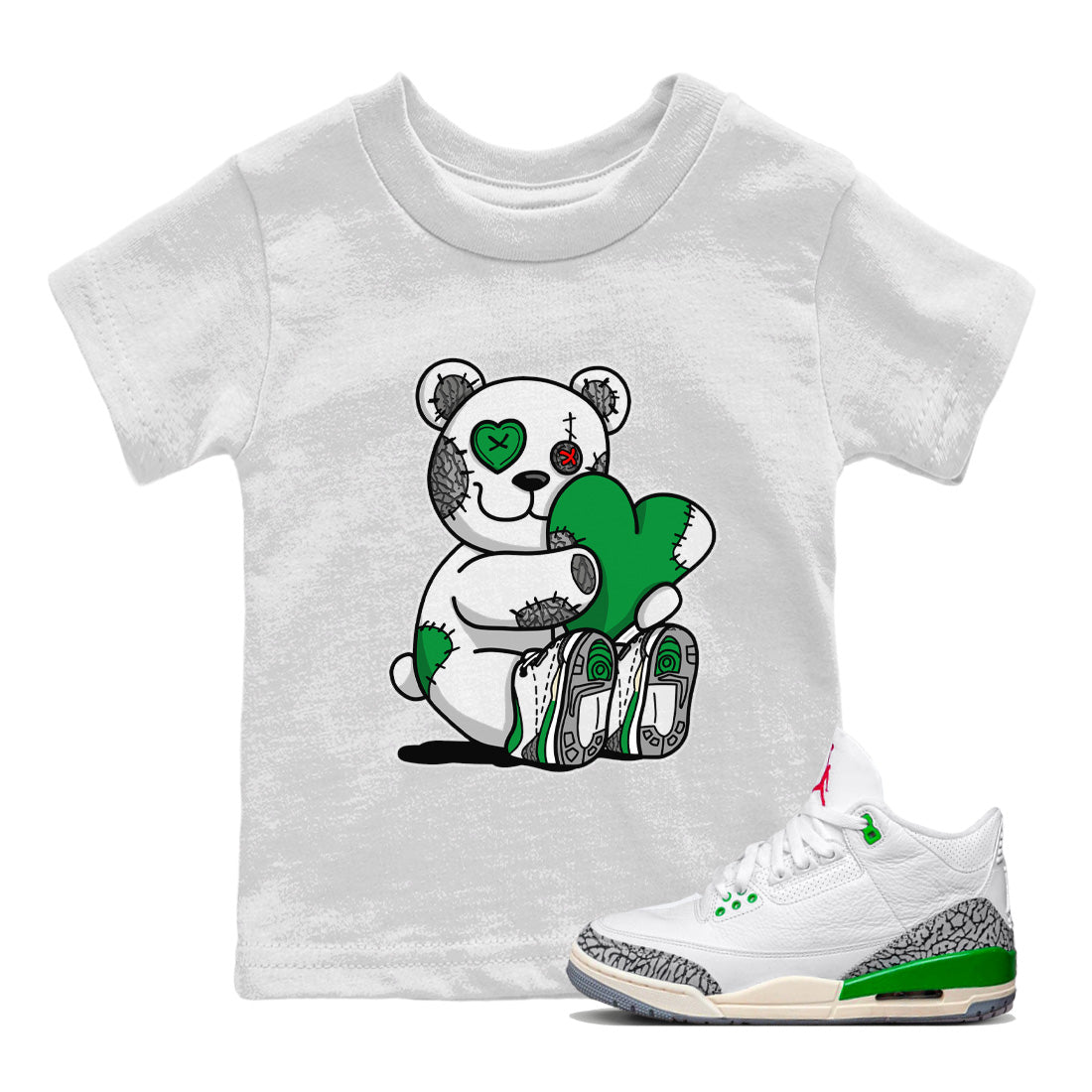 Air Jordan 3 Lucky Green Sneaker Match Tees Hugging Bear Streetwear Sneaker Shirt Jordan 3 Retro Lucky Green Sneaker Release Tees Kids Shirts White 1